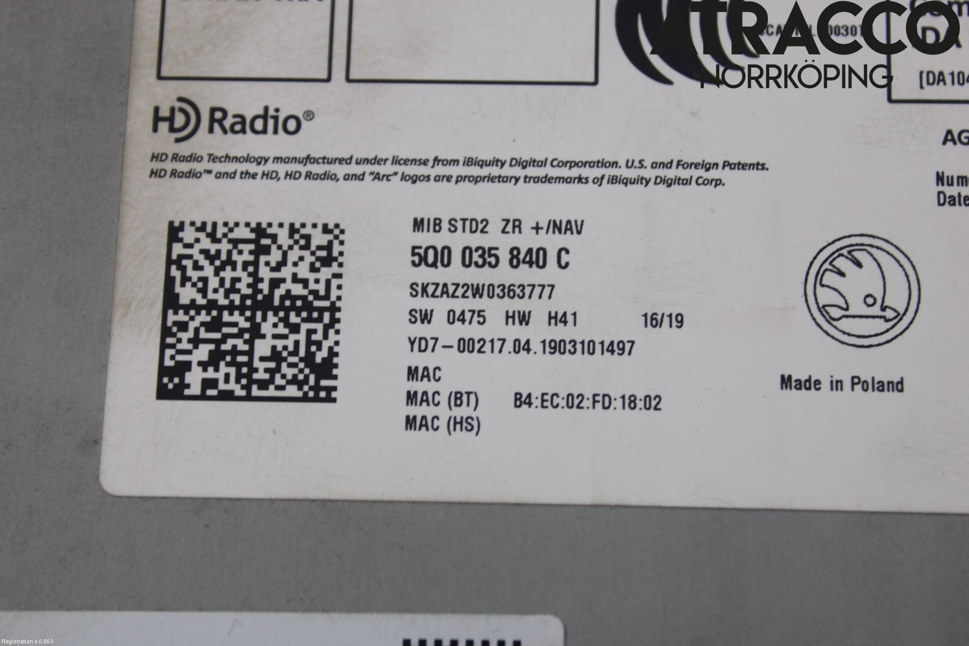 Skoda OCTAVIA (5E) 13-20 Stereo Radio Med Cd