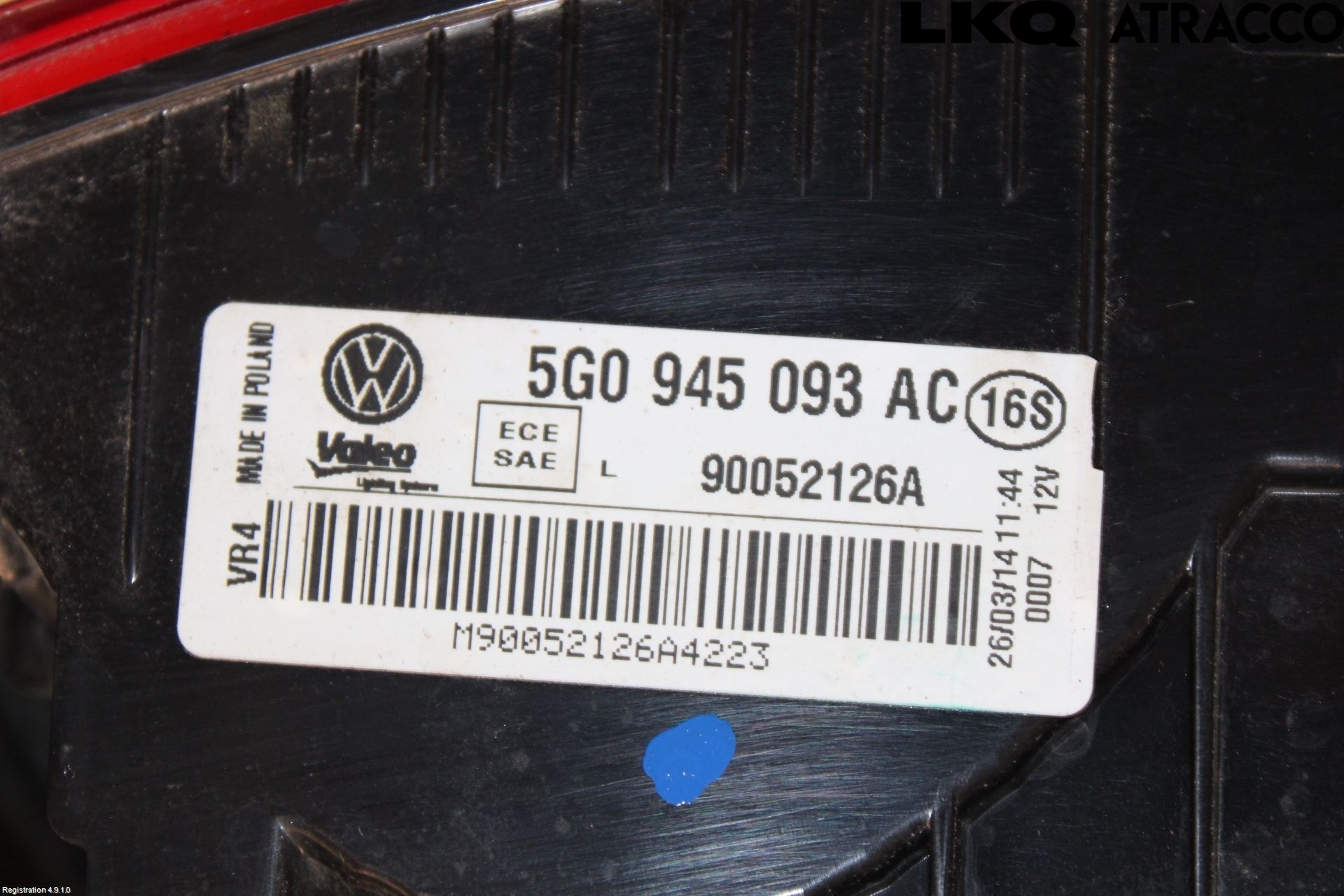 Volkswagen VW GOLF / E-GOLF VII 13-20 Baklykt Venstre  På Luke(Indre