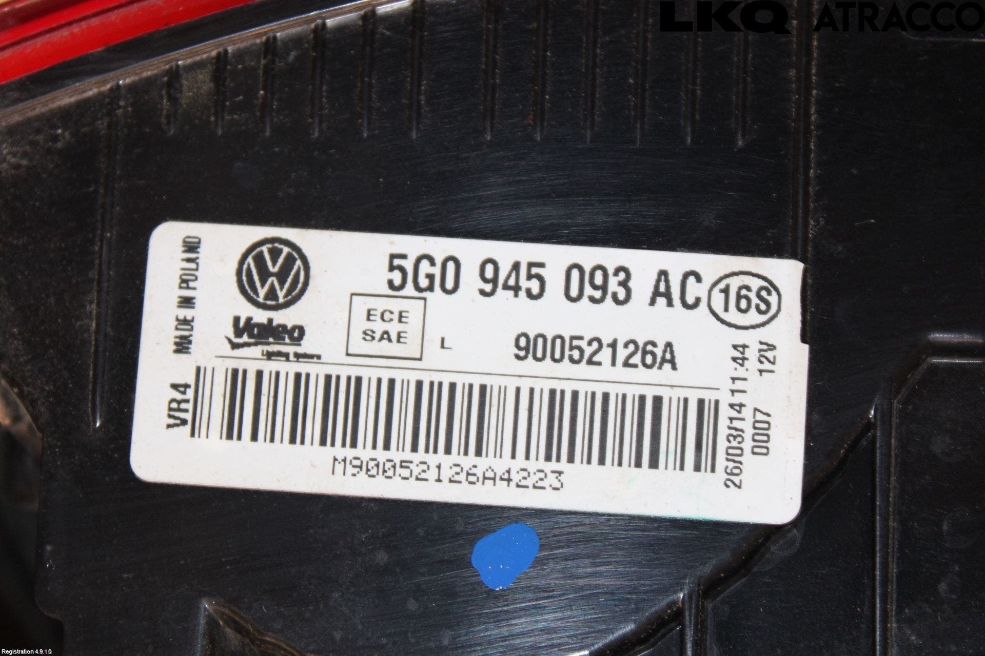 Volkswagen VW GOLF / E-GOLF VII 13-20 Baklykt Venstre På Luke(Indre