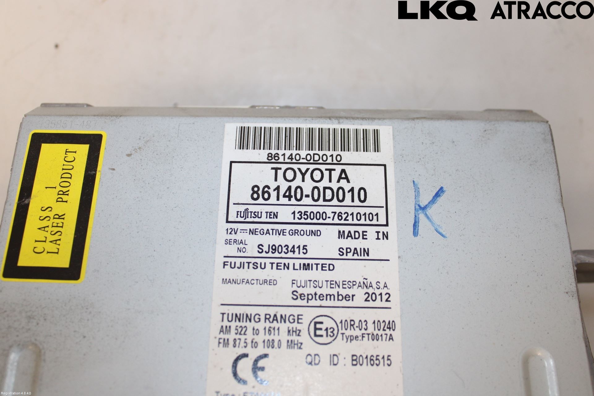 Toyota YARIS XP130 12-14 Stereo Radio Med Cd