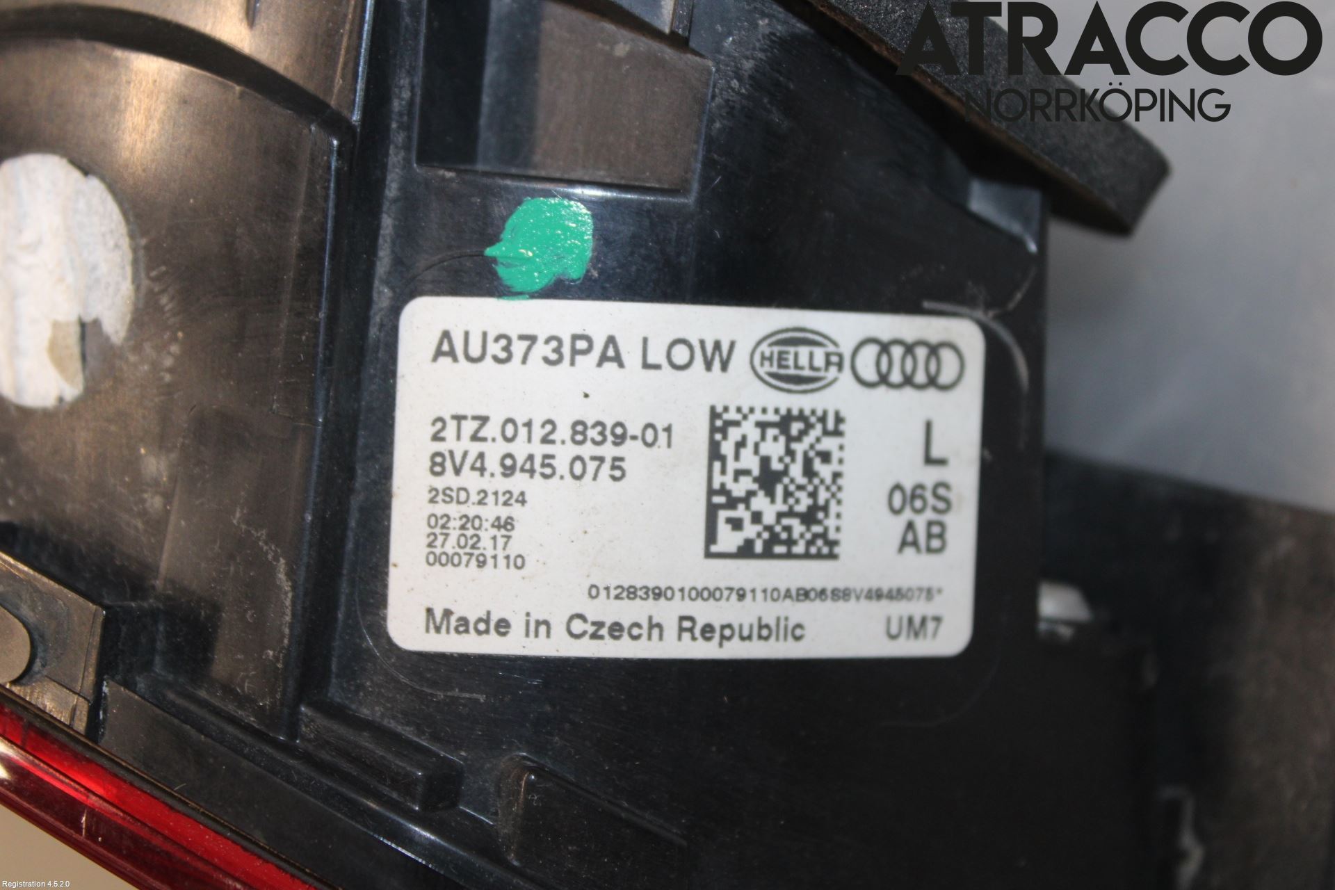 Audi A3/S3 8V 13-20 Baklykt Venstre  På Luke(Indre