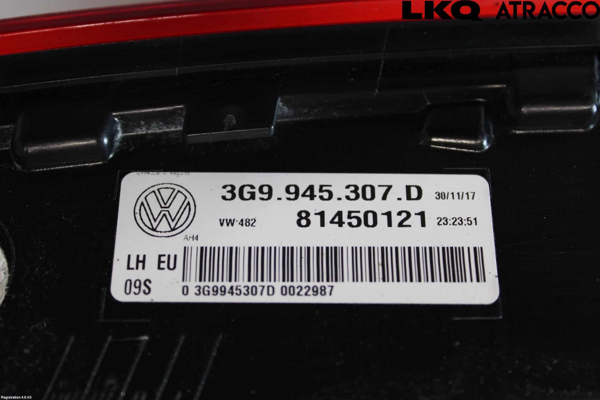 Volkswagen VW PASSAT 15-19 Baklykt Venstre  På Luke(Indre