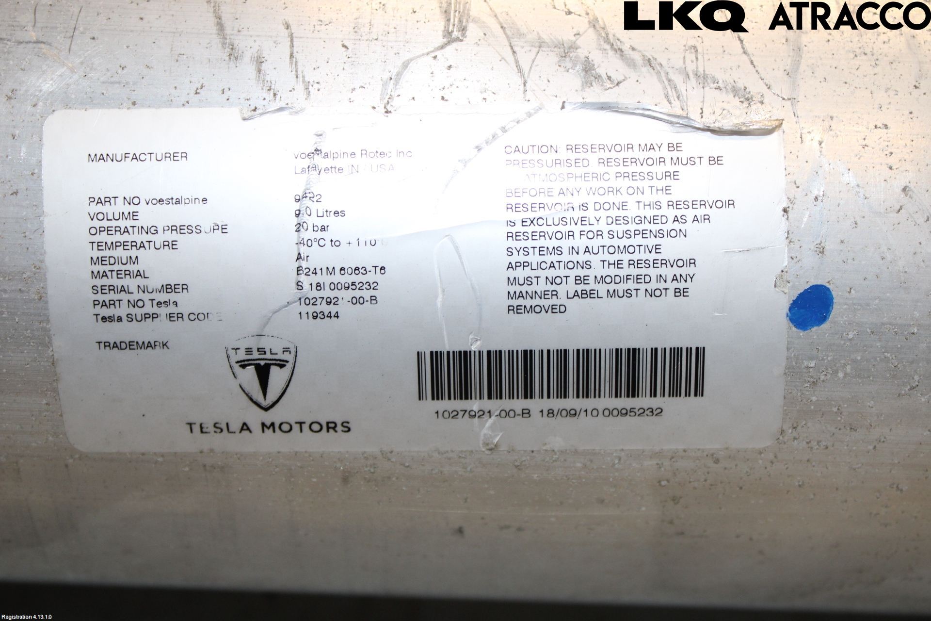 Tesla MODEL X 16- Nivå/Lufrfrändring Trycktank