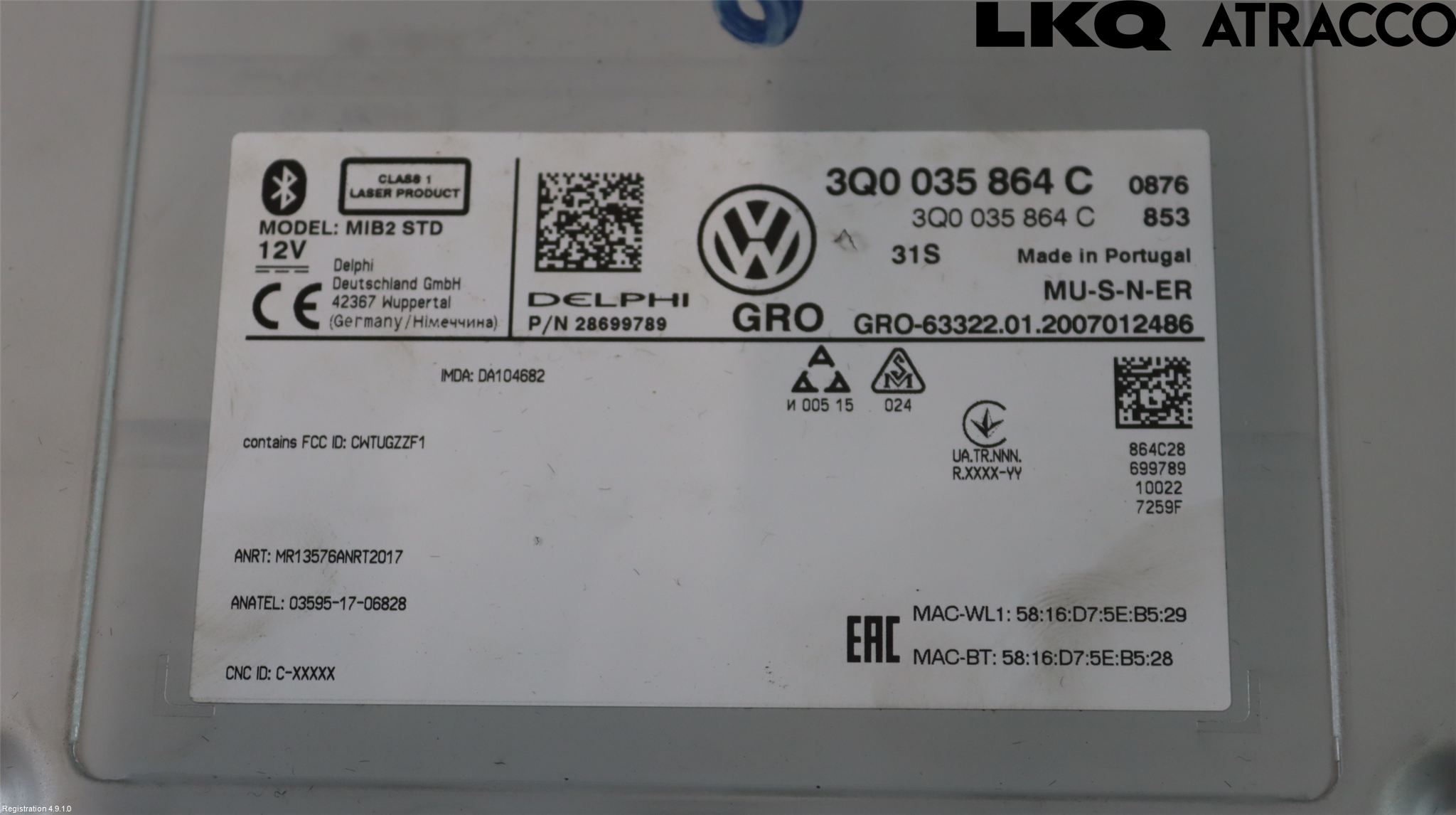 Volkswagen VW GOLF / E-GOLF VII 13-20 Stereo Radio Med Cd