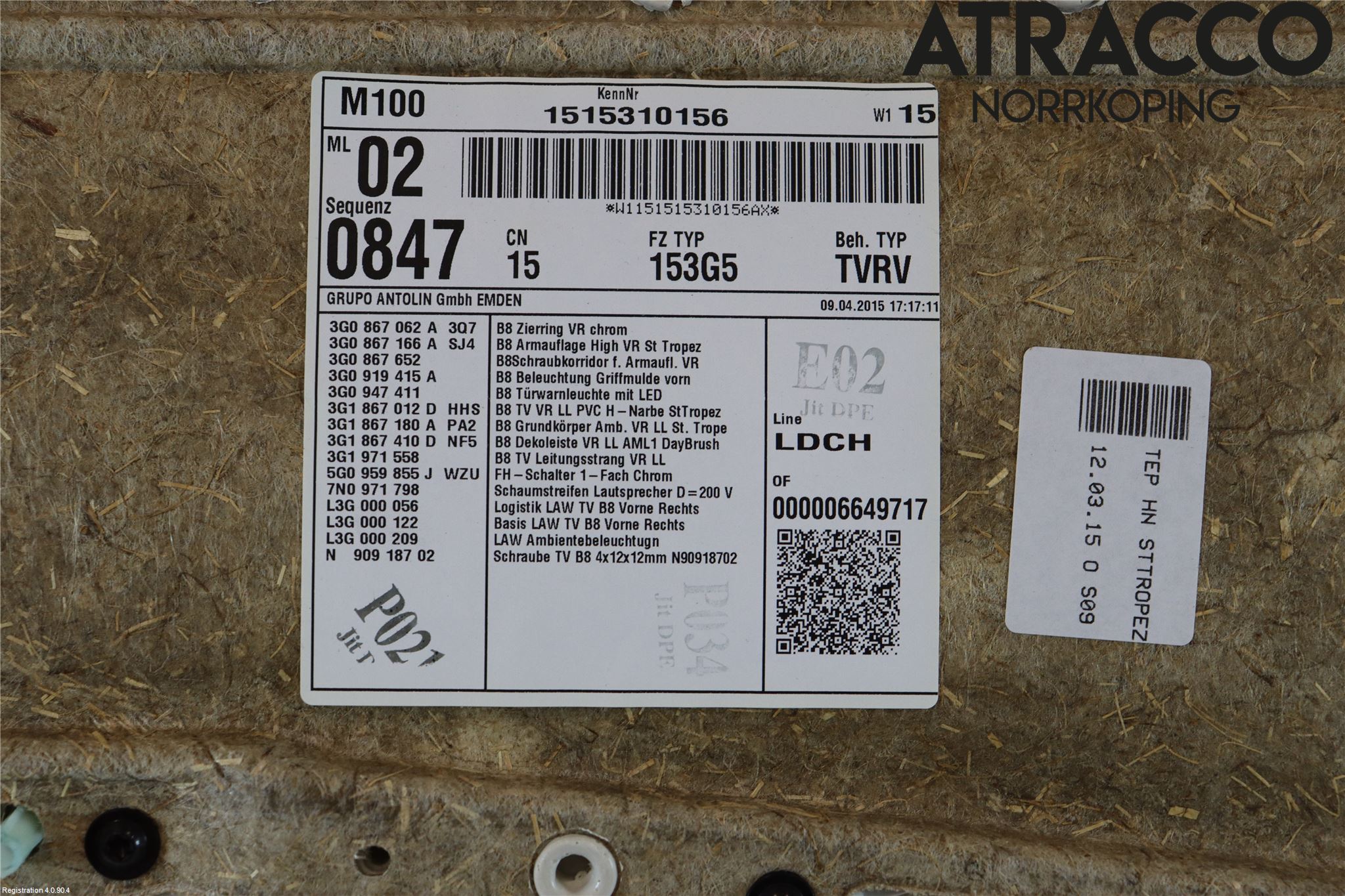 Volkswagen VW PASSAT 15-19 Innr Dørtrekk Høyre