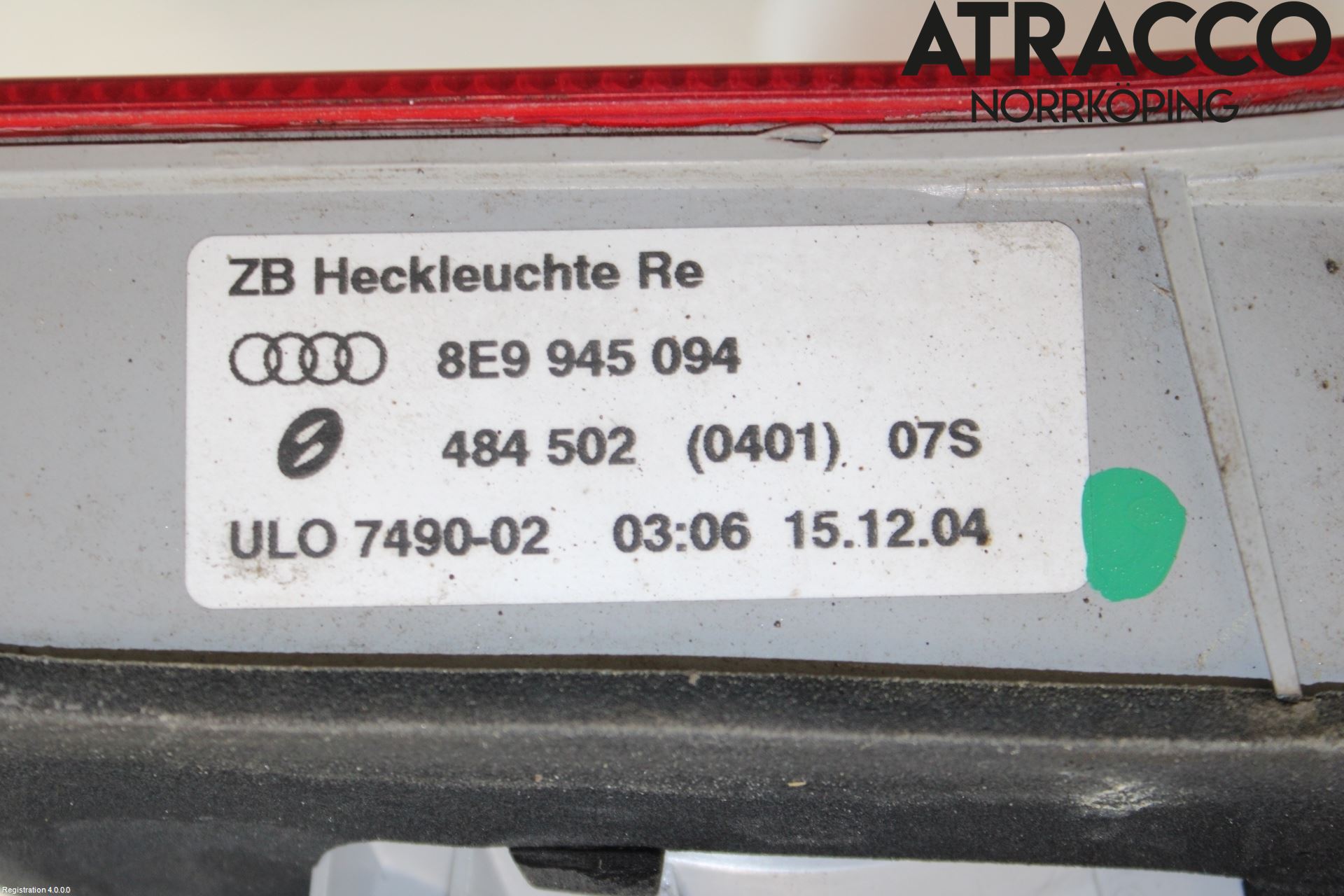 Audi A4/S4 05-07 Baklykt Høyre  På Luke(Indre)