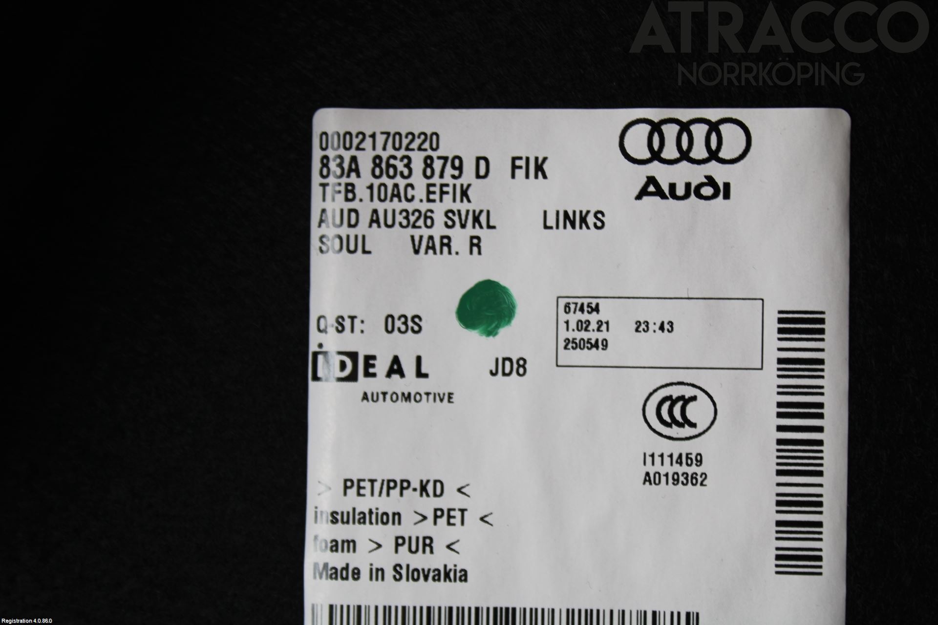 Audi Q3 F3 19- Innr Sidetrekk-Deksel