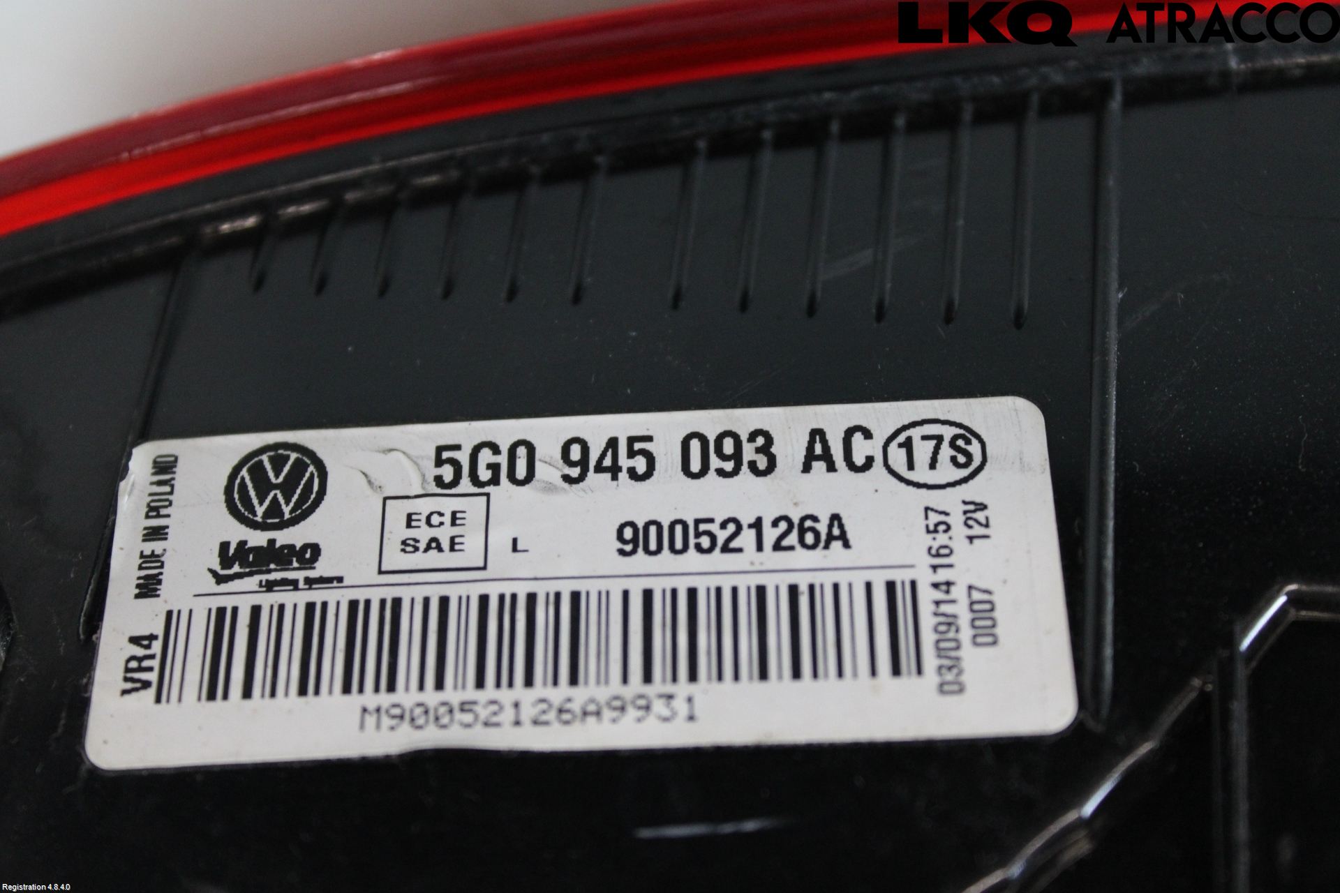 Volkswagen VW GOLF / E-GOLF VII 13-20 Baklykt Venstre  På Luke(Indre