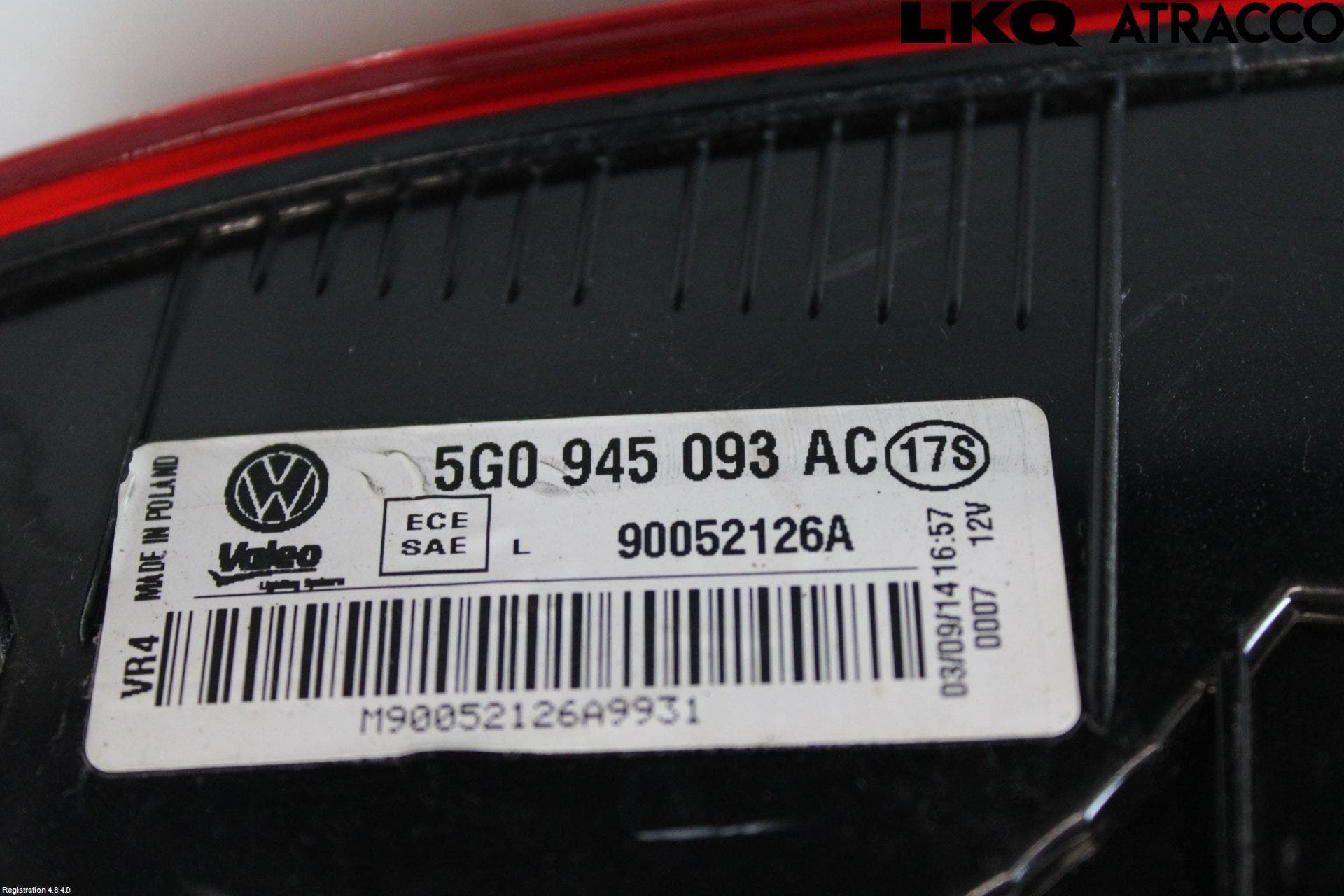 Volkswagen VW GOLF / E-GOLF VII 13-20 Baklykt Venstre På Luke(Indre