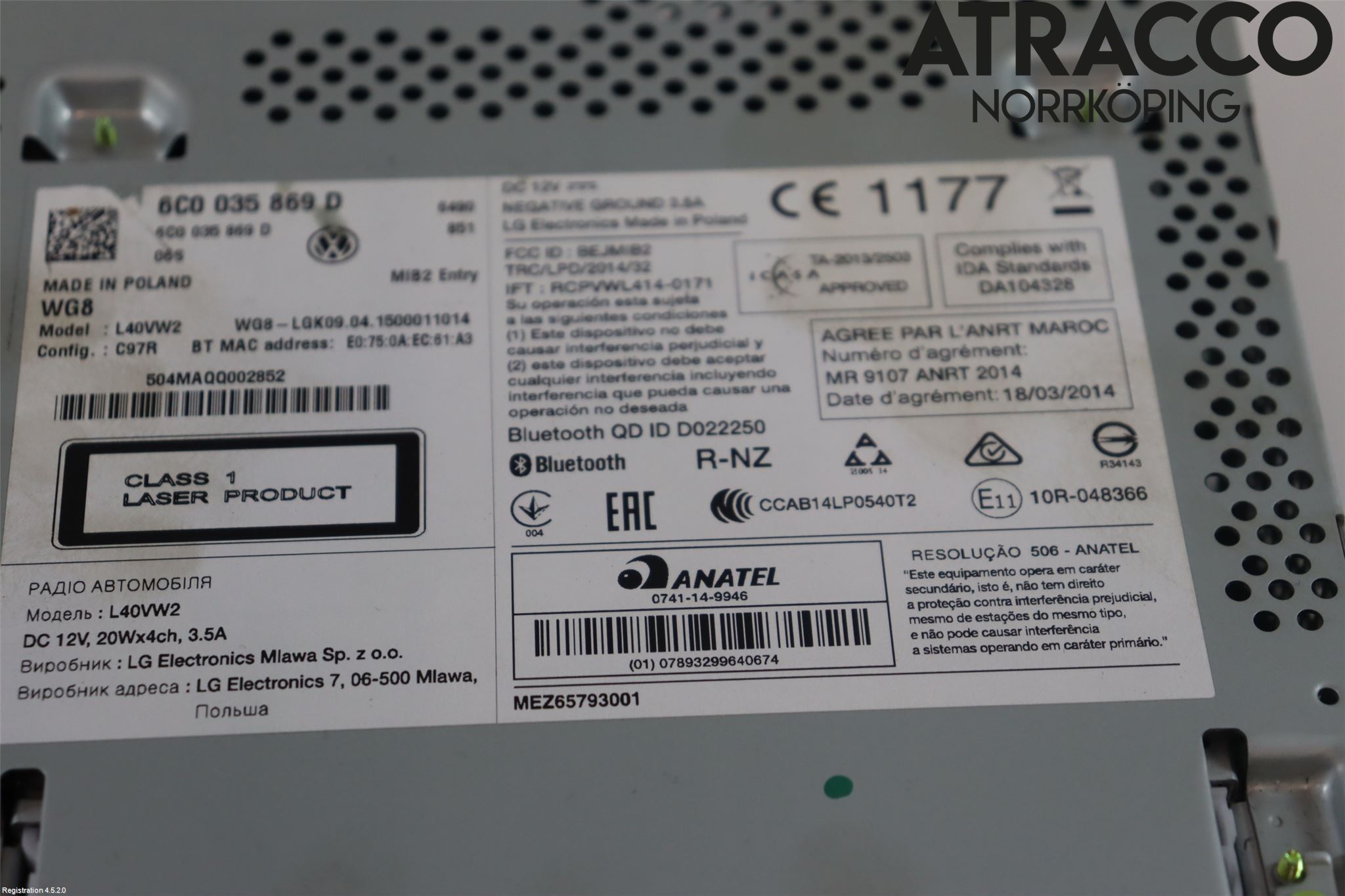 Volkswagen VW POLO 10-17 Stereo Radio Med Cd