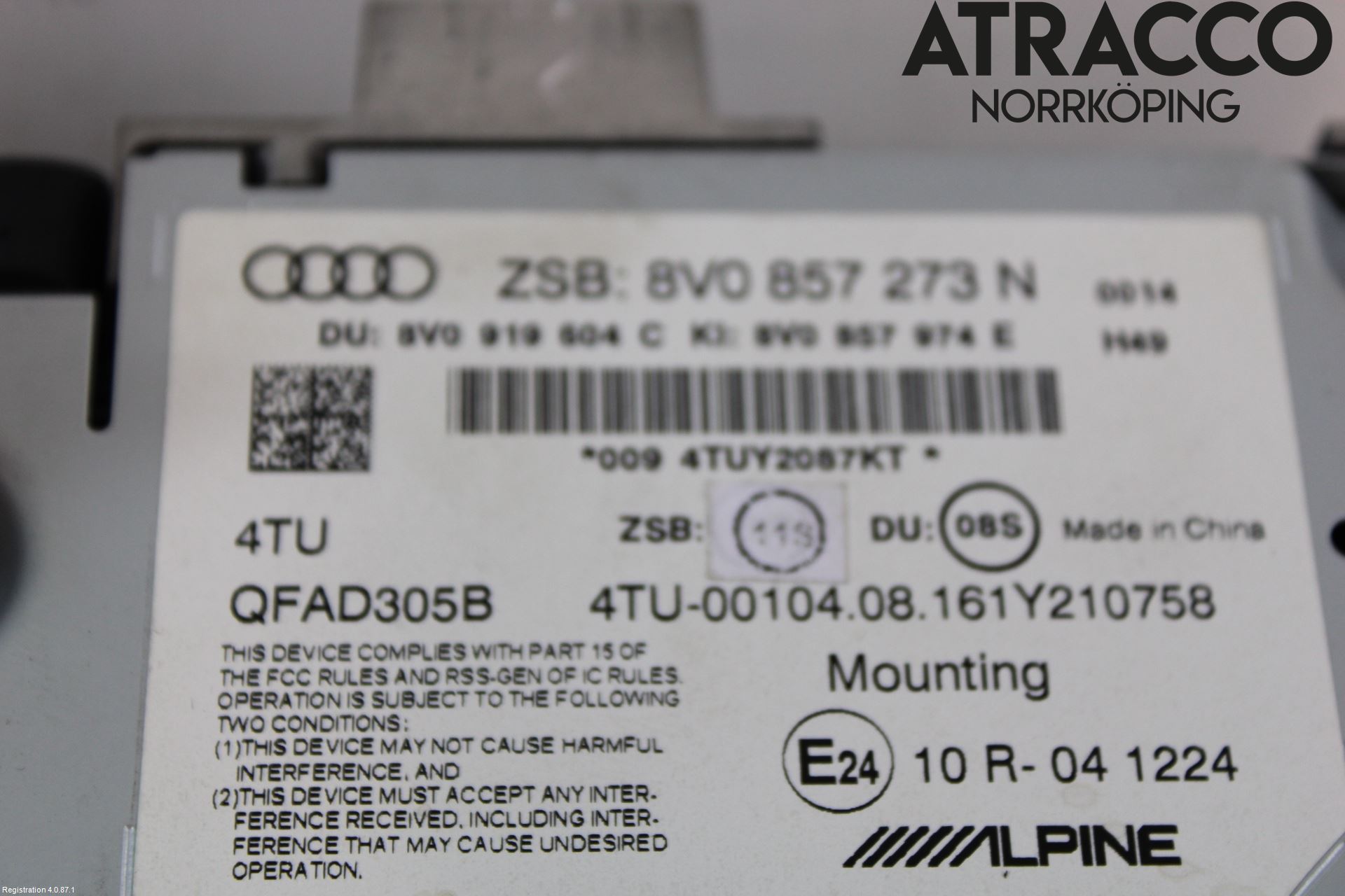 Audi A3/S3 8V 13-20 Instr Skjerm Dvd-Gps-Ac-Tlf