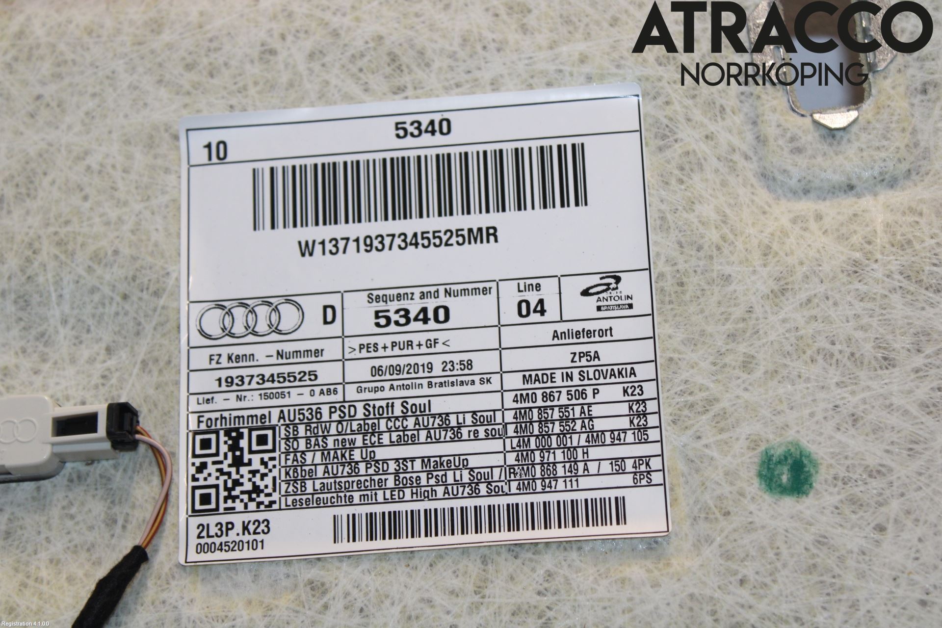 Audi Q7/SQ7 Innvendig Takbrakett