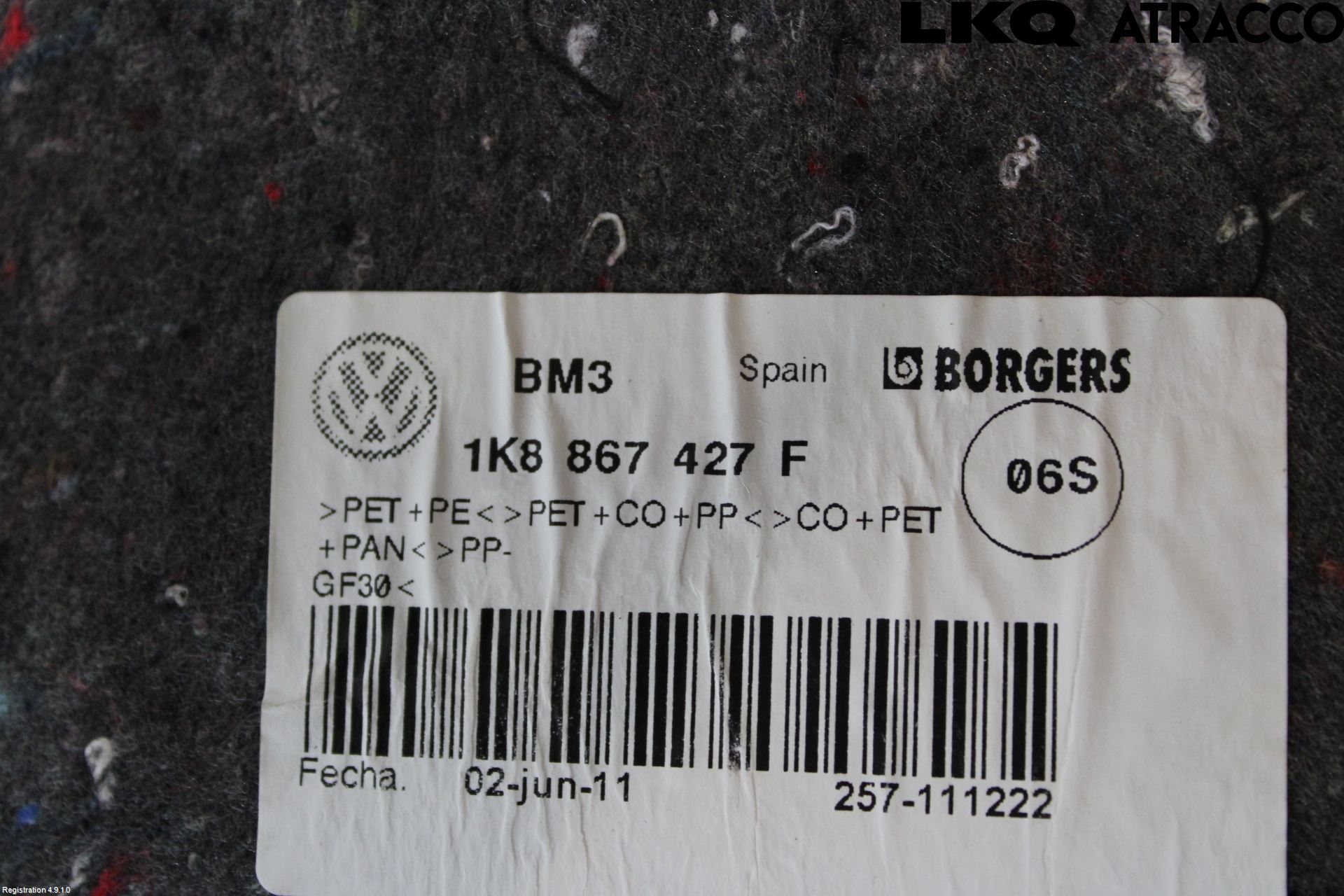 Volkswagen VW SCIROCCO 09-17 Innr Bagasjeromkledsel