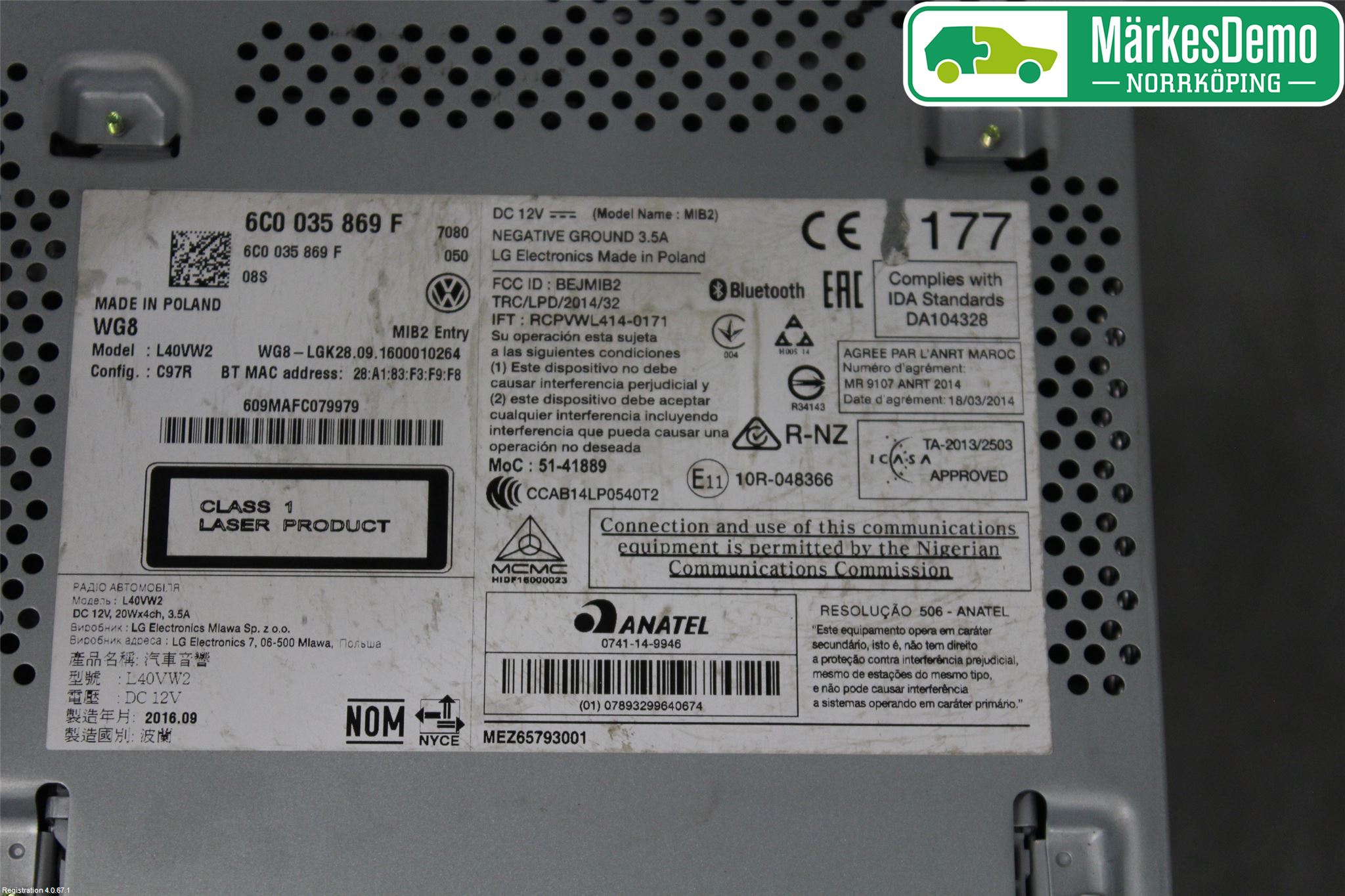 Volkswagen VW POLO 10-17 Stereo Radio Med Cd