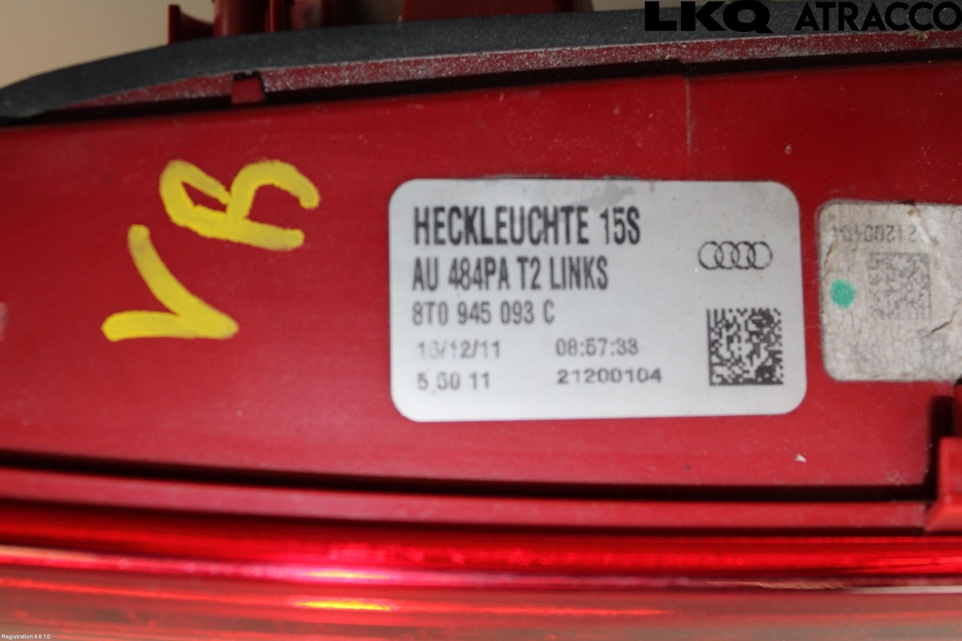 Audi A5 07-16 Baklykt Venstre  På Luke(Indre