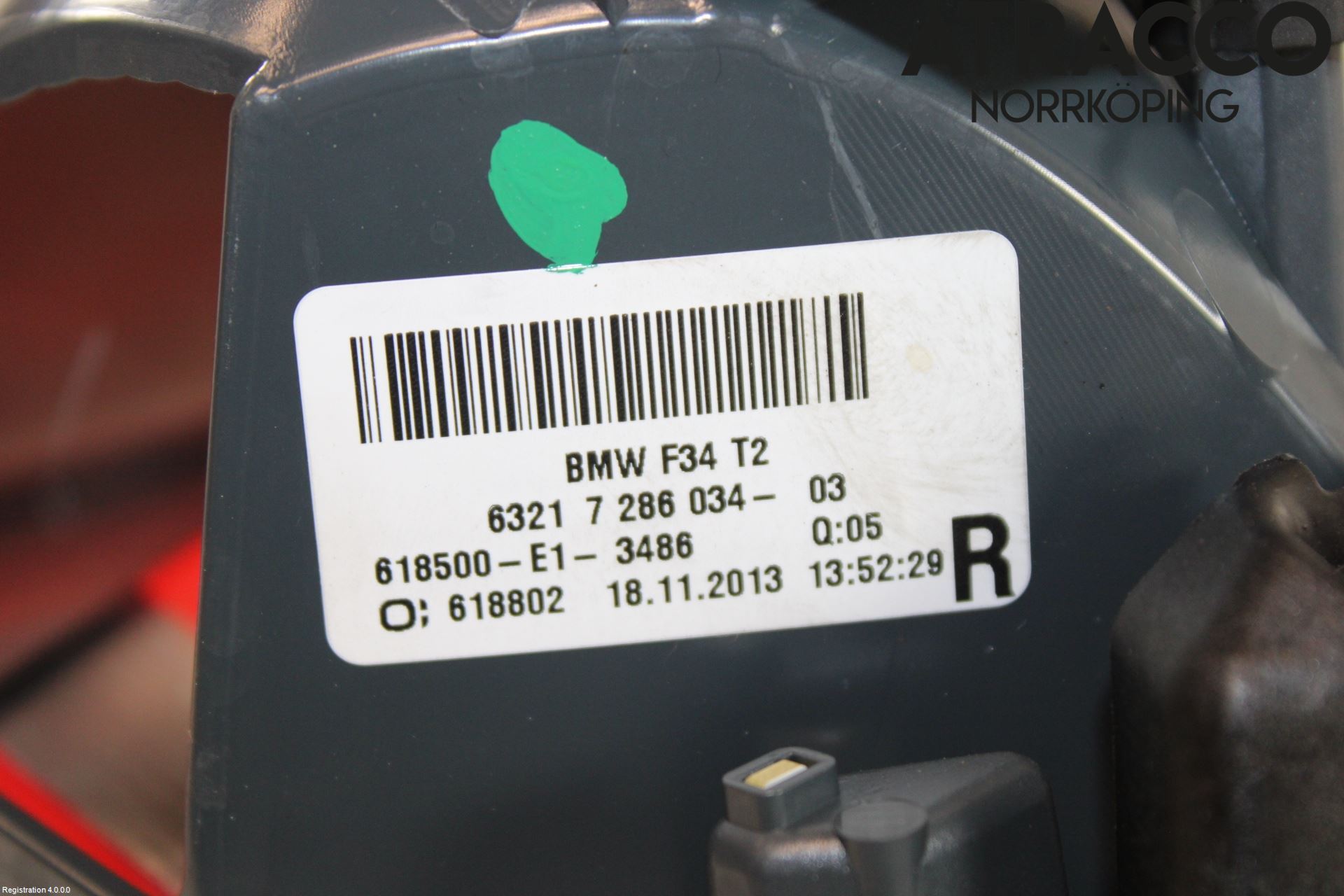 BMW 3 GT F34 13-19 Baklykt Høyre  På Luke(Indre)
