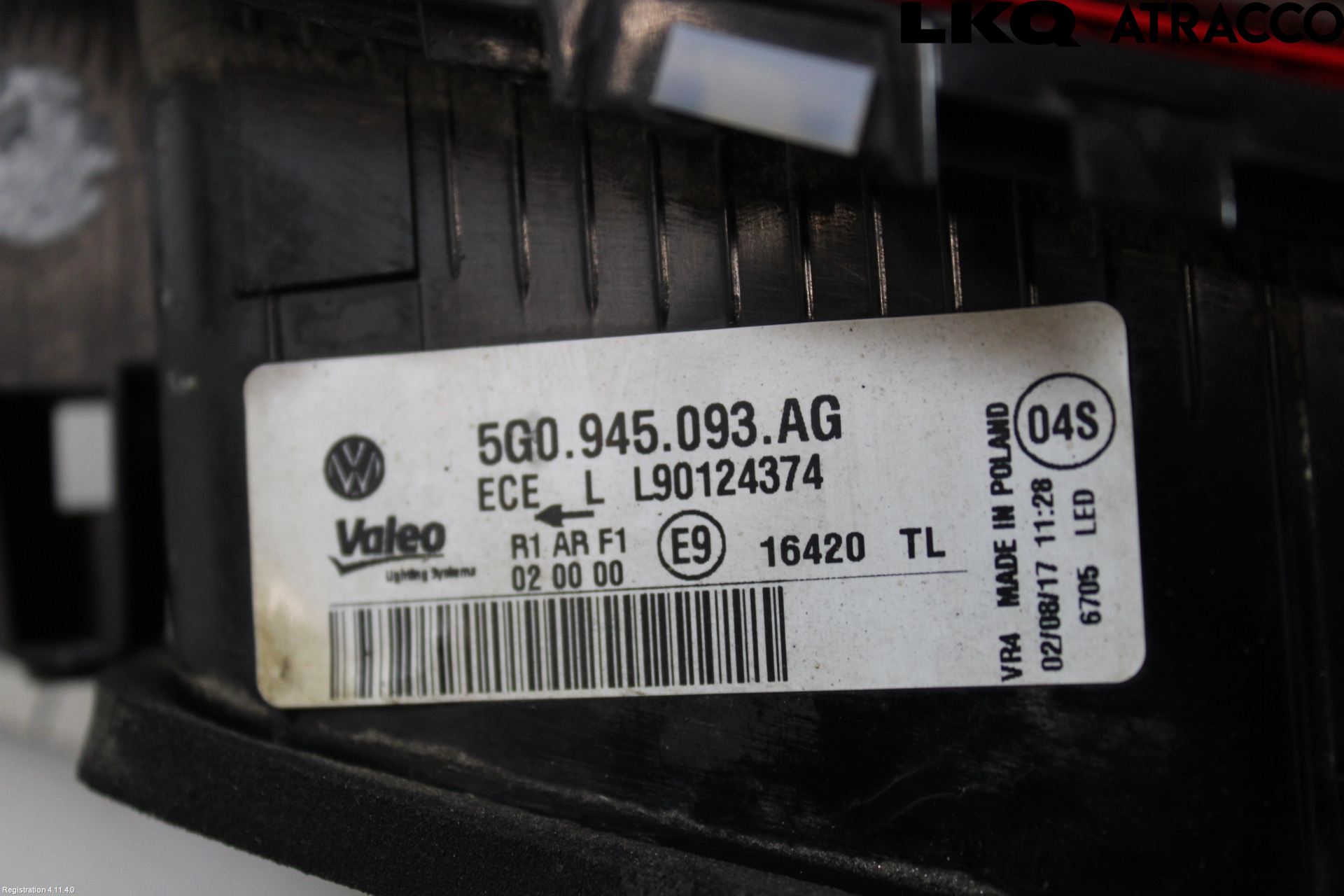 Volkswagen VW GOLF / E-GOLF VII 13-20 Baklykt Venstre  På Luke(Indre