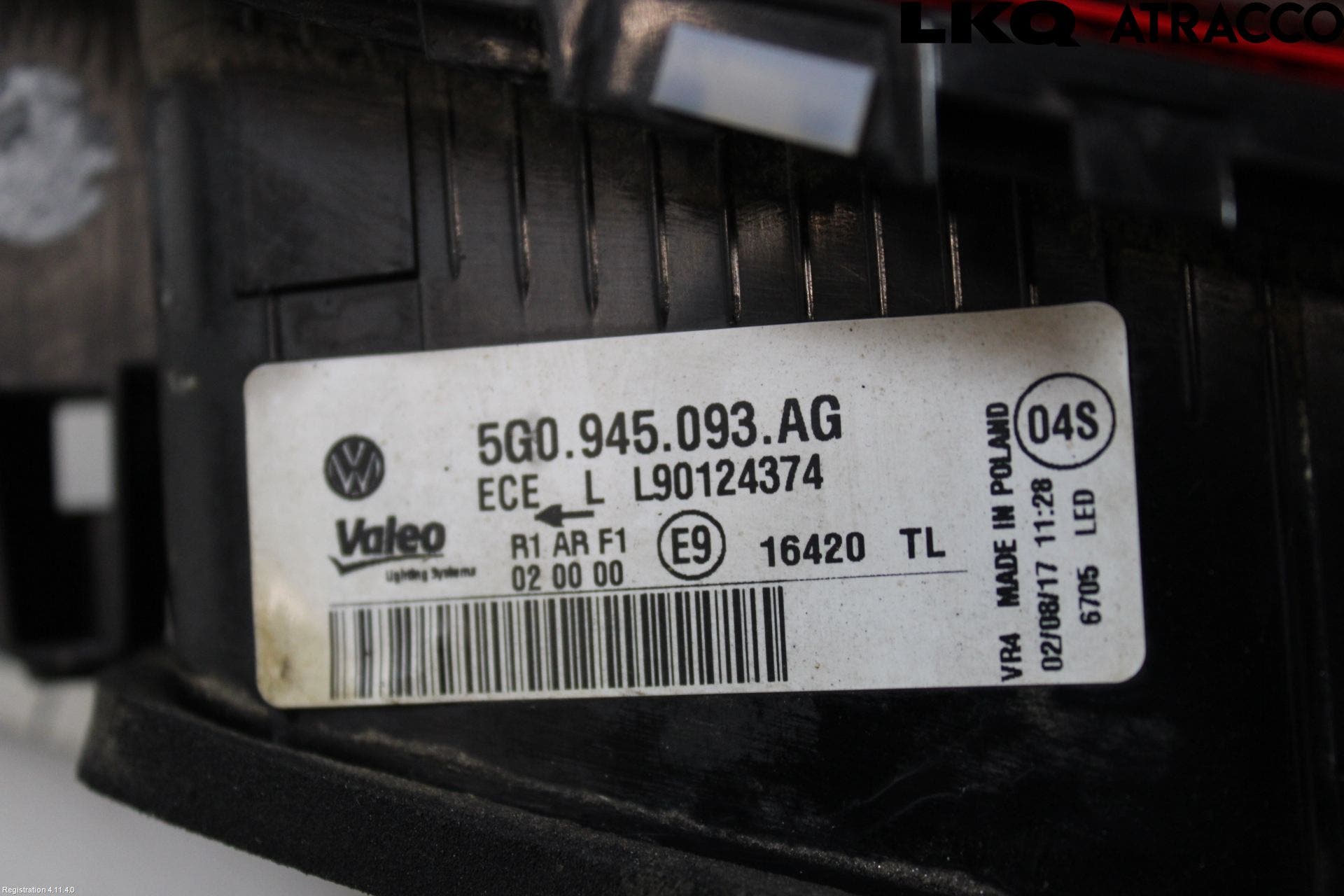 Volkswagen VW GOLF / E-GOLF VII 13-20 Baklykt Venstre På Luke(Indre