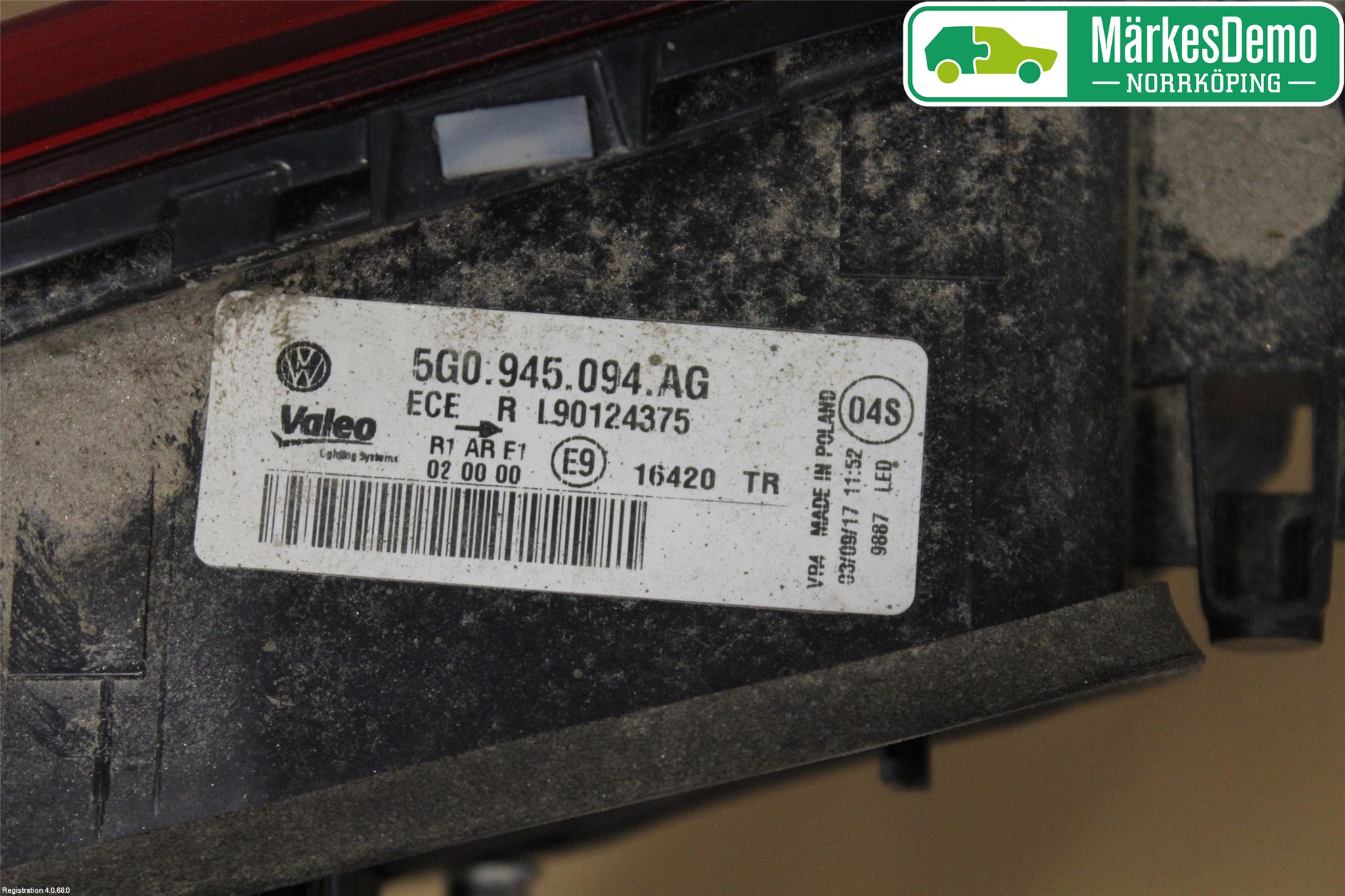 Volkswagen VW GOLF / E-GOLF VII 13-20 Baklykt Høyre  På Luke(Indre)
