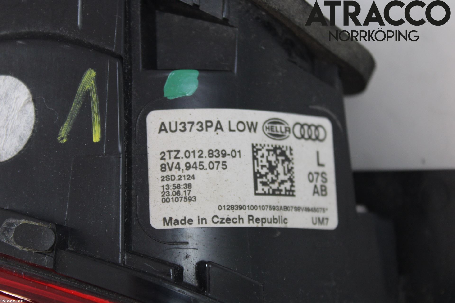 Audi A3/S3 8V 13-20 Baklykt Venstre  På Luke(Indre