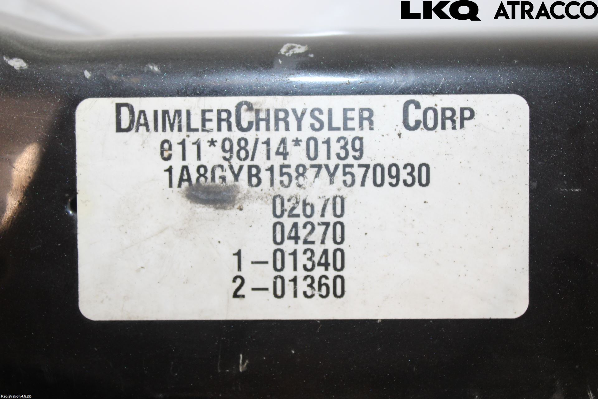 Chrysler CHR VOYAGER     04-07 Panserlåsplate-Bjelke