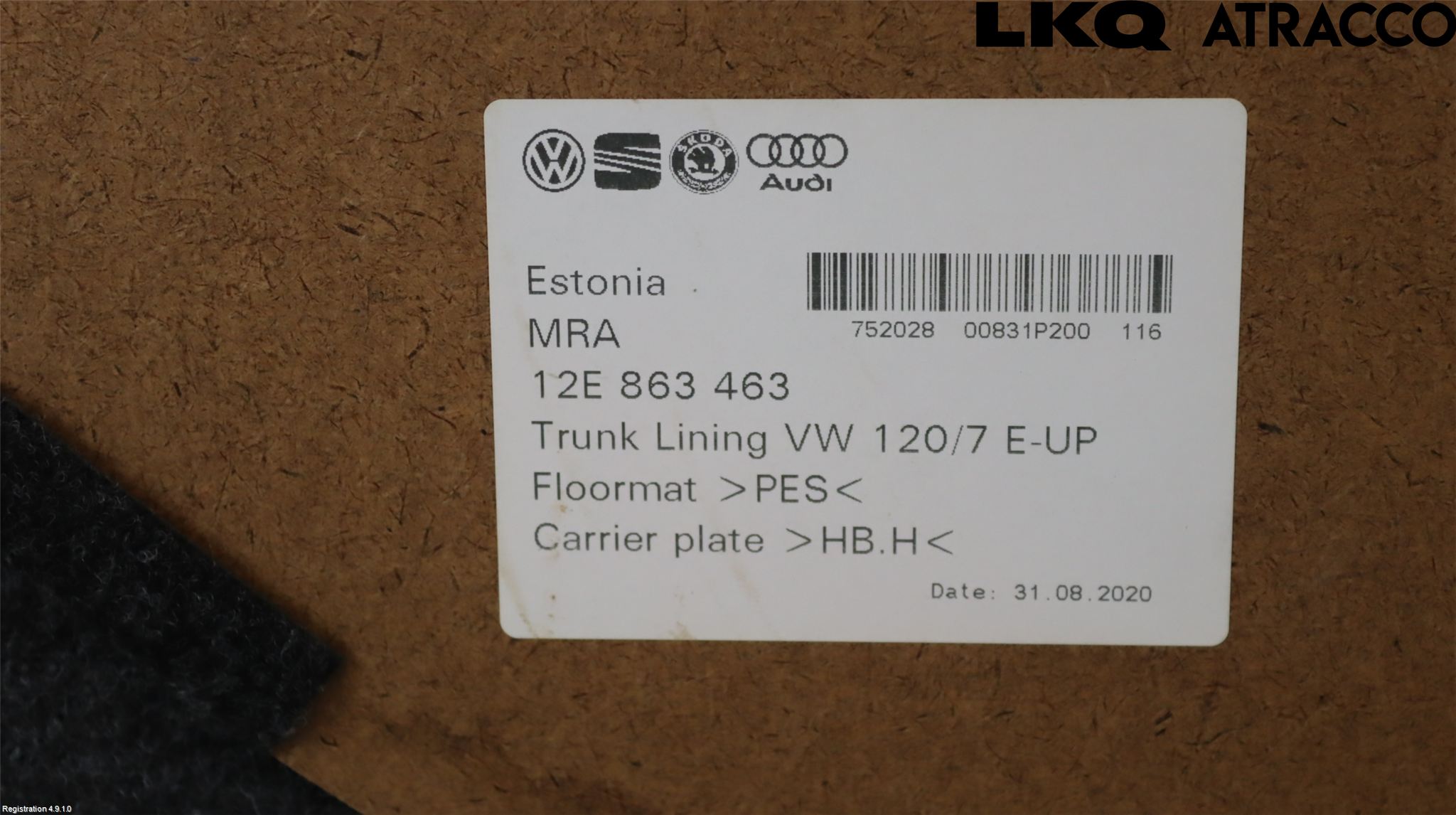 Volkswagen VW UP! / E-UP! Innr Bagasjeromkledsel