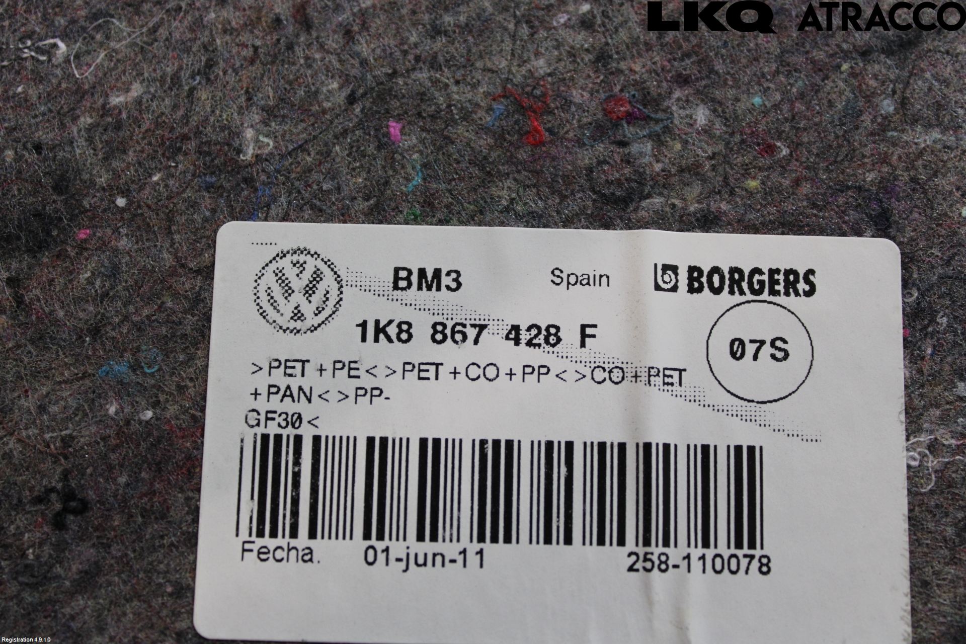 Volkswagen VW SCIROCCO 09-17 Innr Bagasjeromkledsel