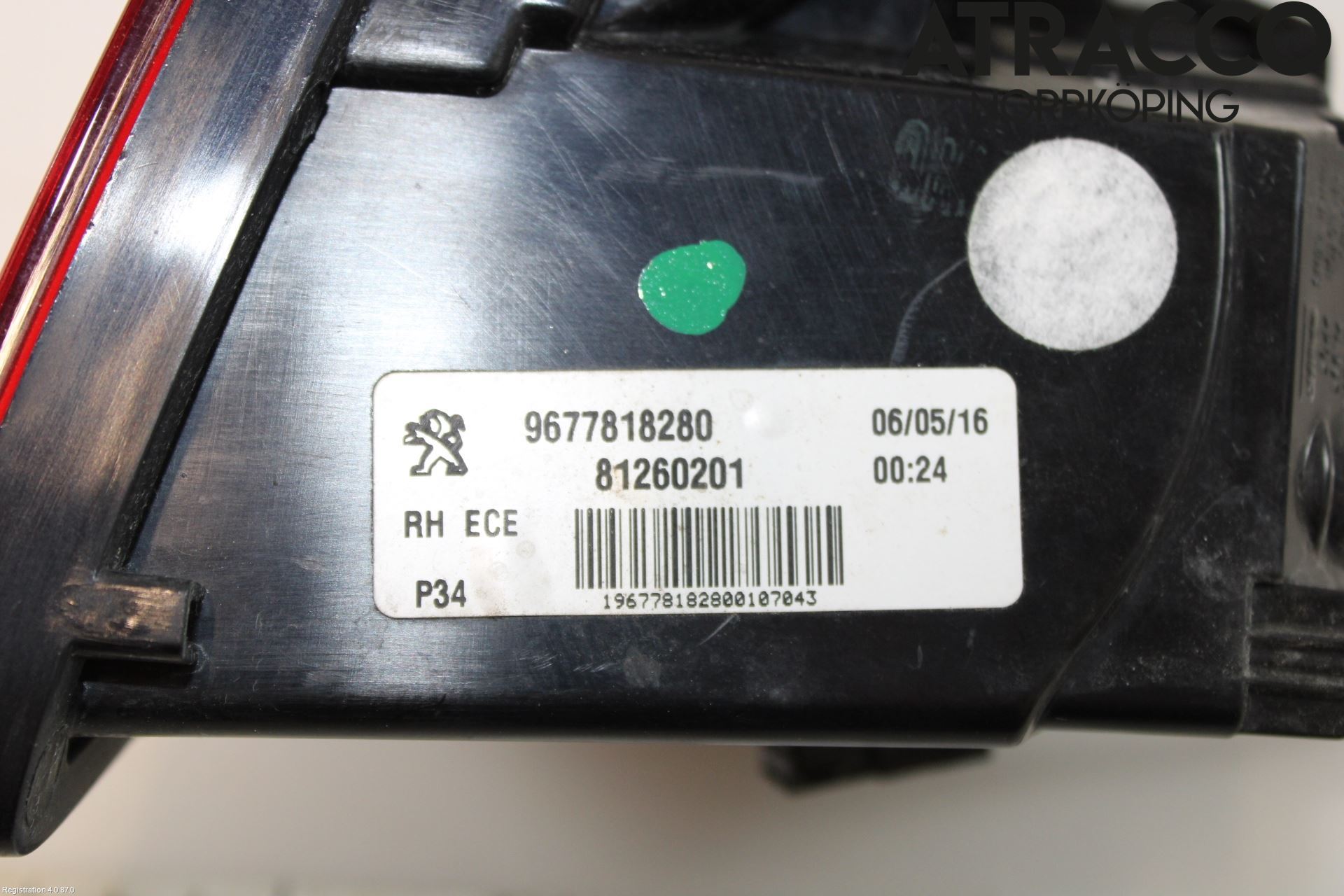Peugeot 308 14-21 Baklykt Høyre  På Luke(Indre)