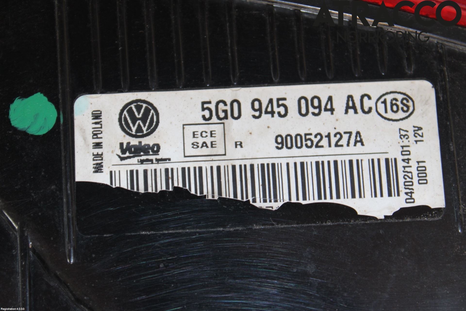 Volkswagen VW GOLF / E-GOLF VII 13-20 Baklykt Høyre  På Luke(Indre)