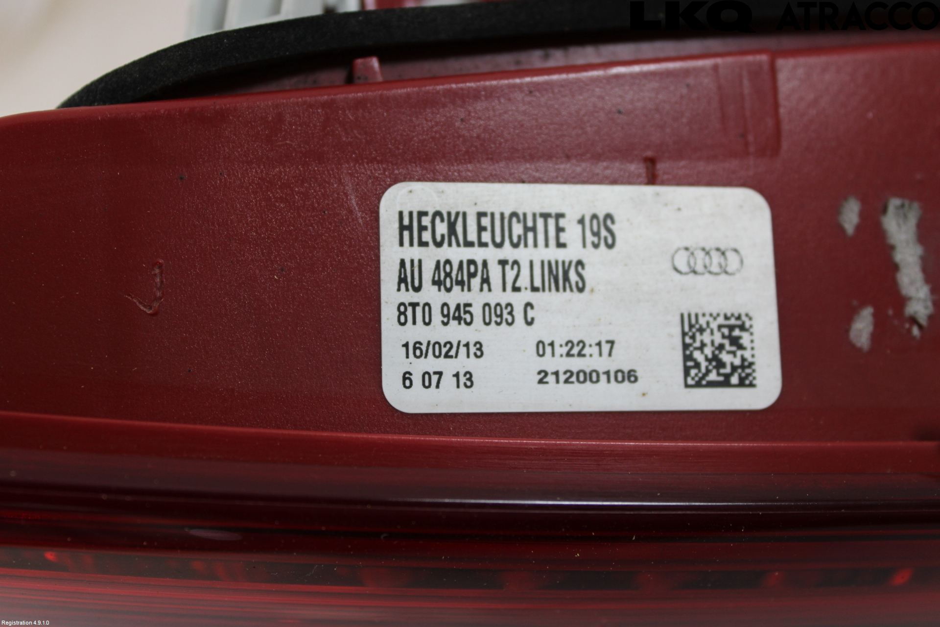 Audi A5 07-16 Baklykt Venstre  På Luke(Indre