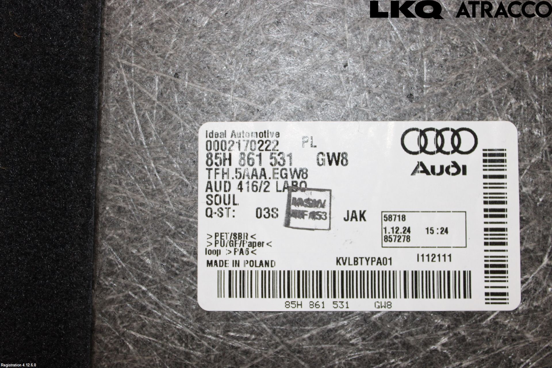 Audi Q6 E-TRON CN 24- Innr Bagasjeromkledsel
