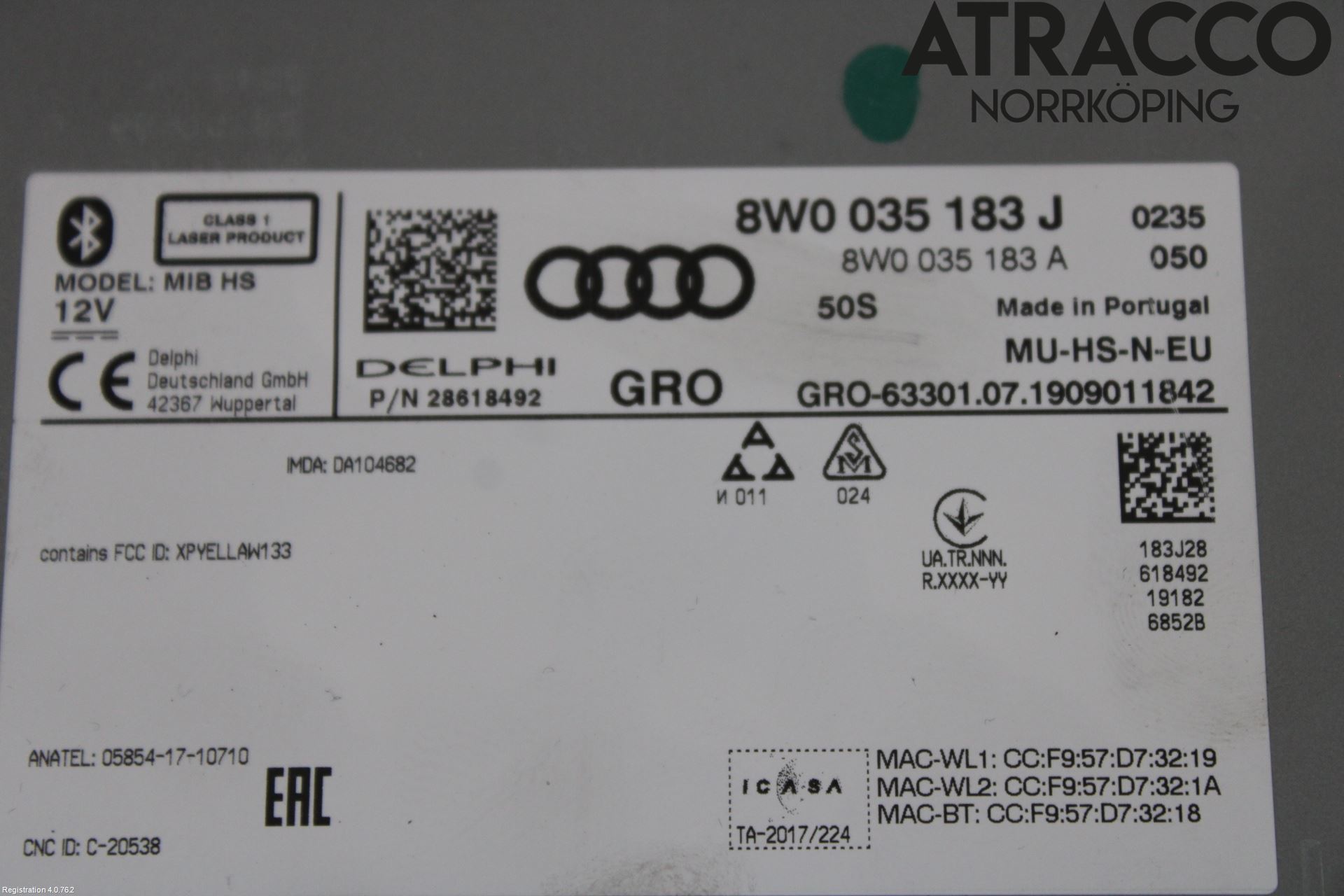 Audi A5 17- Stereo Radio Med Cd