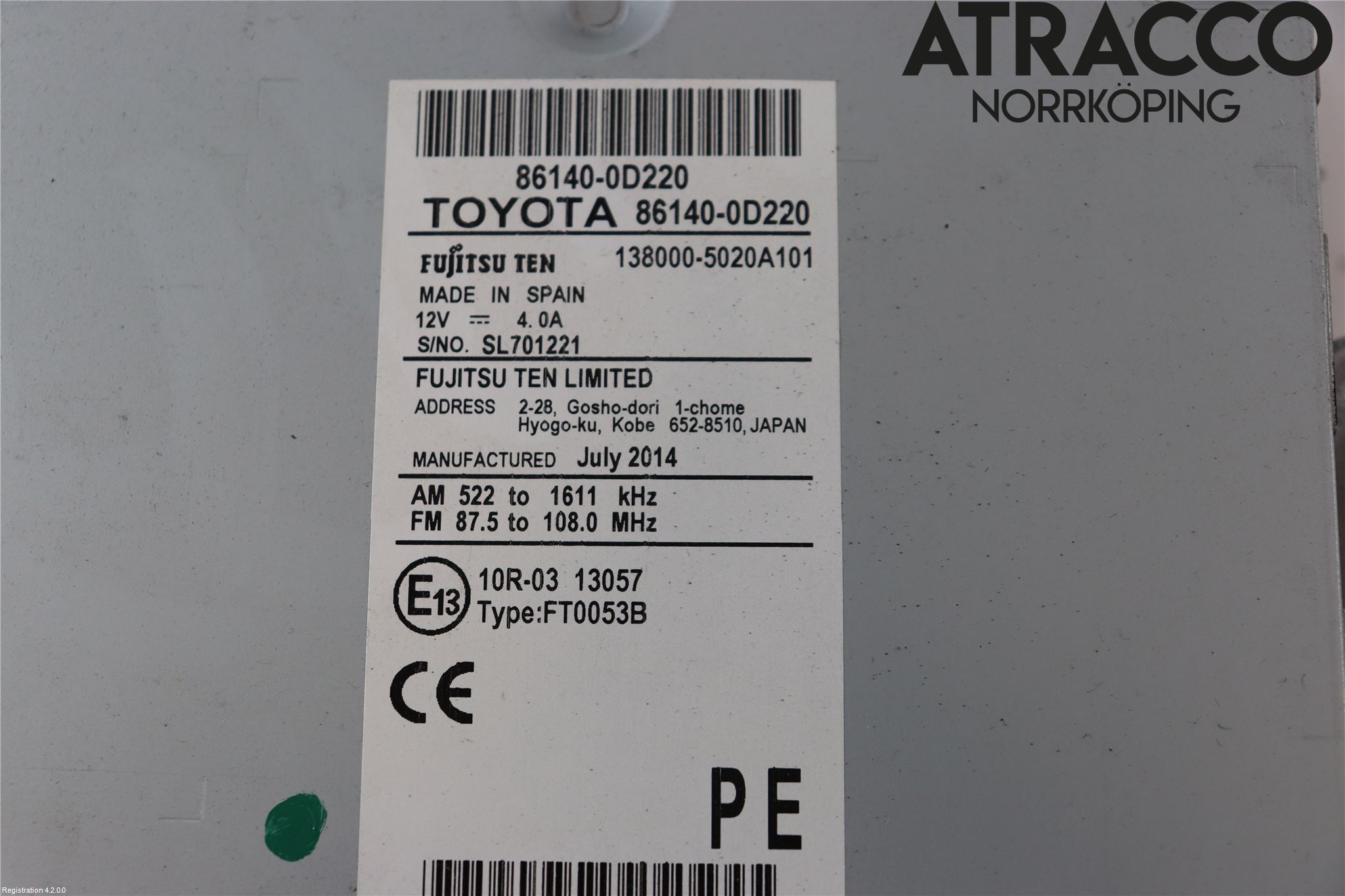 Toyota YARIS XP130 12-14 Stereo Radio Med Cd