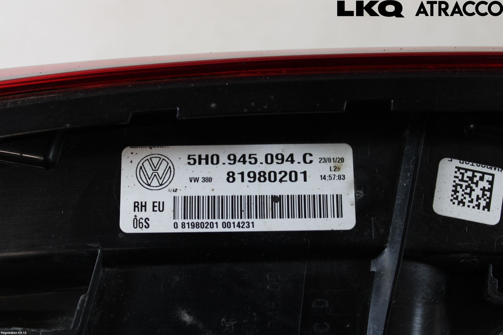 Volkswagen VW GOLF / E-GOLF VIII 20- Baklykt Høyre  På Luke(Indre)