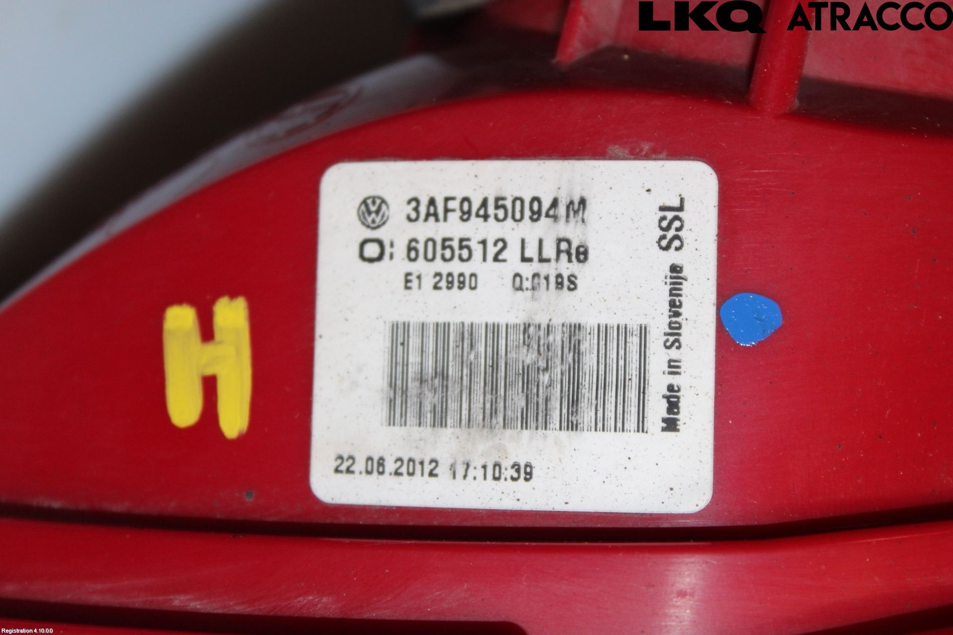 Volkswagen VW PASSAT 11-14 Baklykt Høyre  På Luke(Indre)
