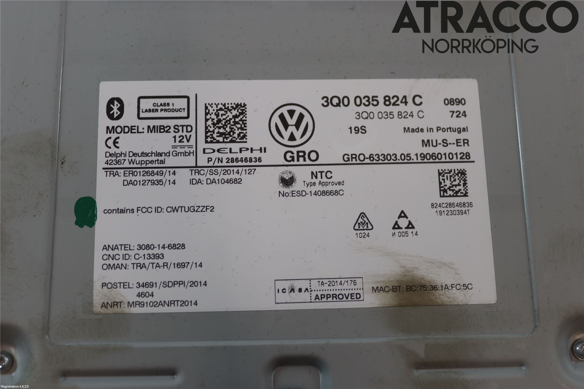 Volkswagen VW GOLF / E-GOLF VII 13-20 Stereo Radio Med Cd