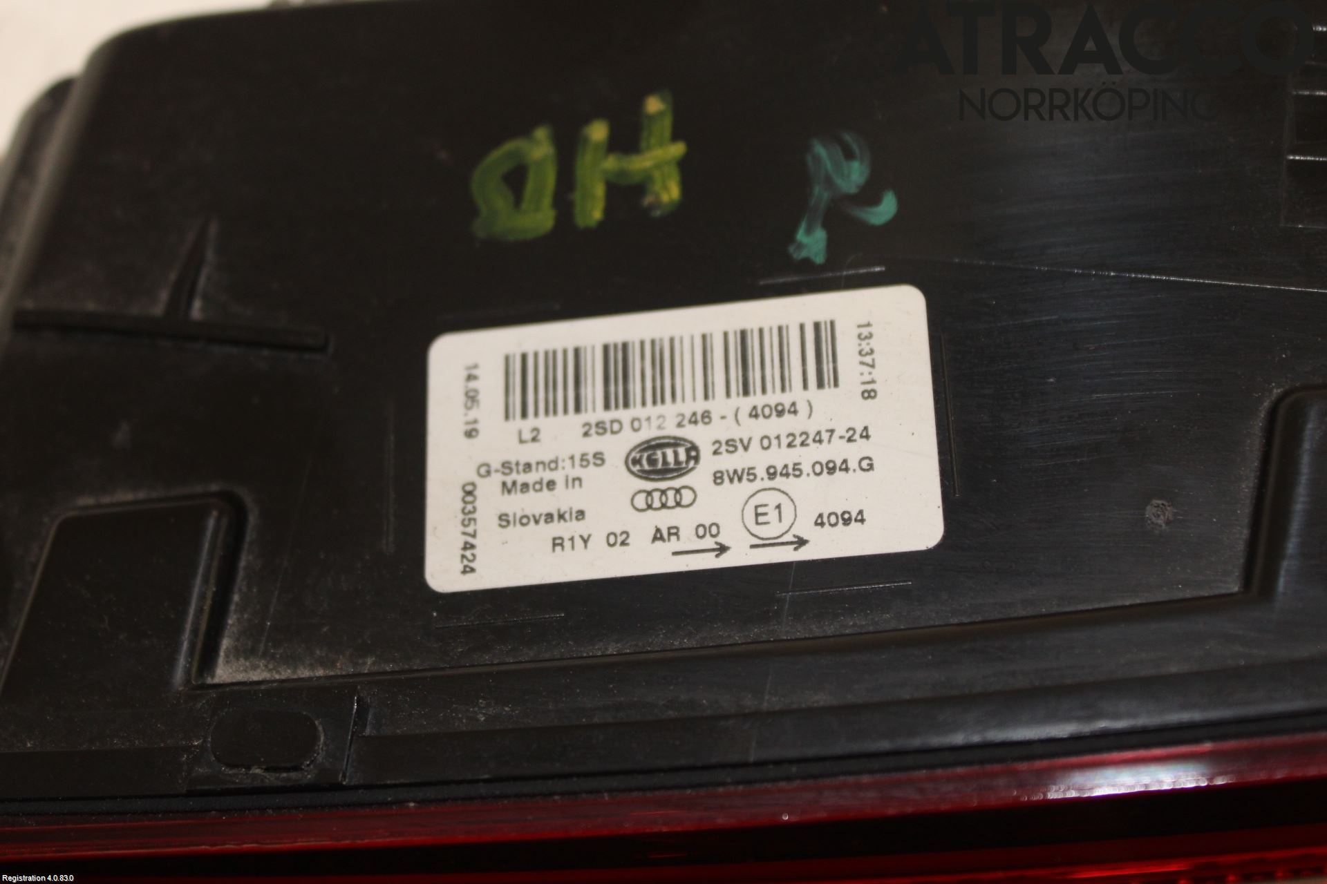 Audi A4/S4 B9 16-19 Baklykt Høyre  På Luke(Indre)