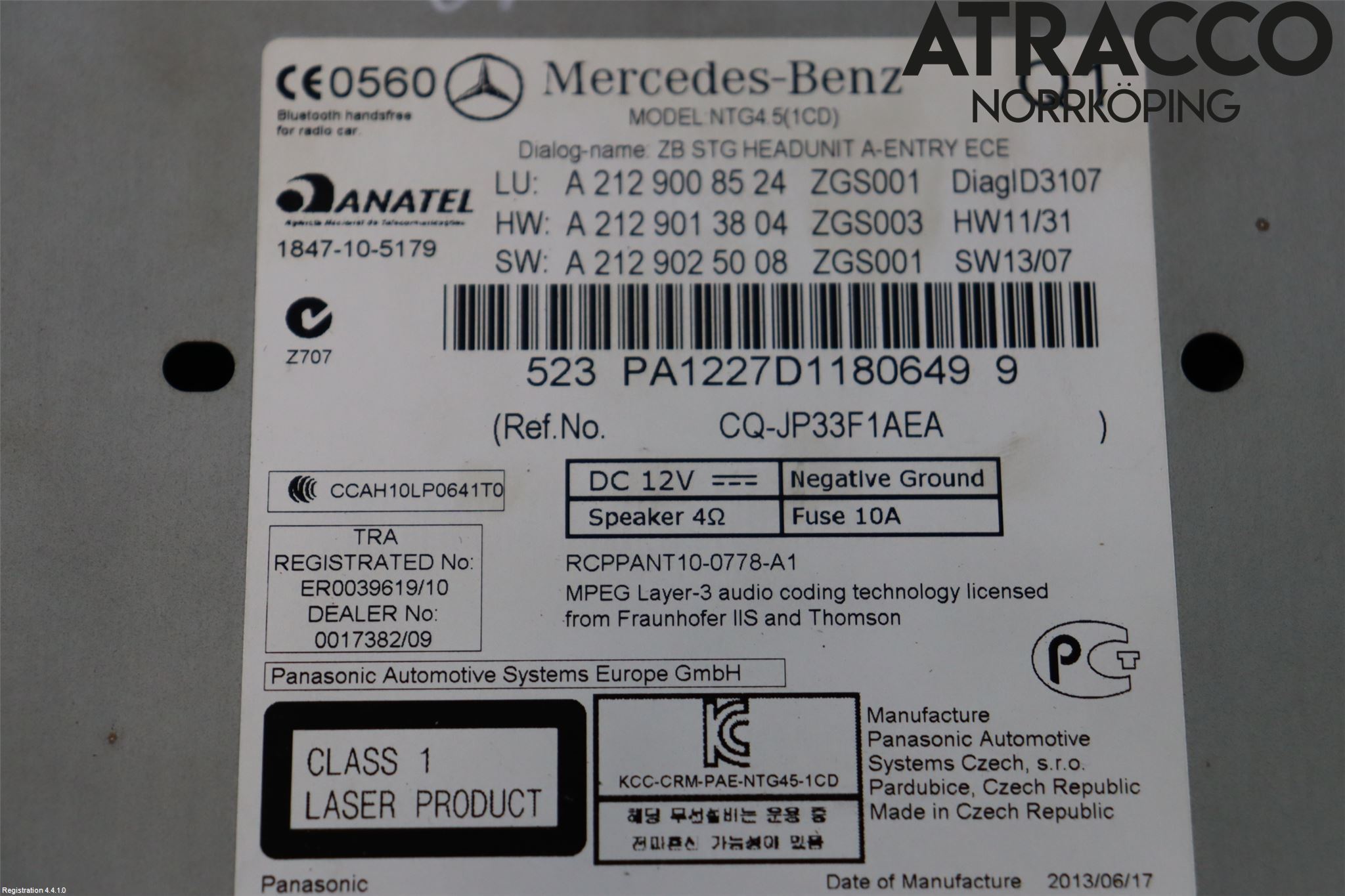 Mercedes-Benz MB E-KLASS (W212) 09-16 Stereo Radio Med Cd