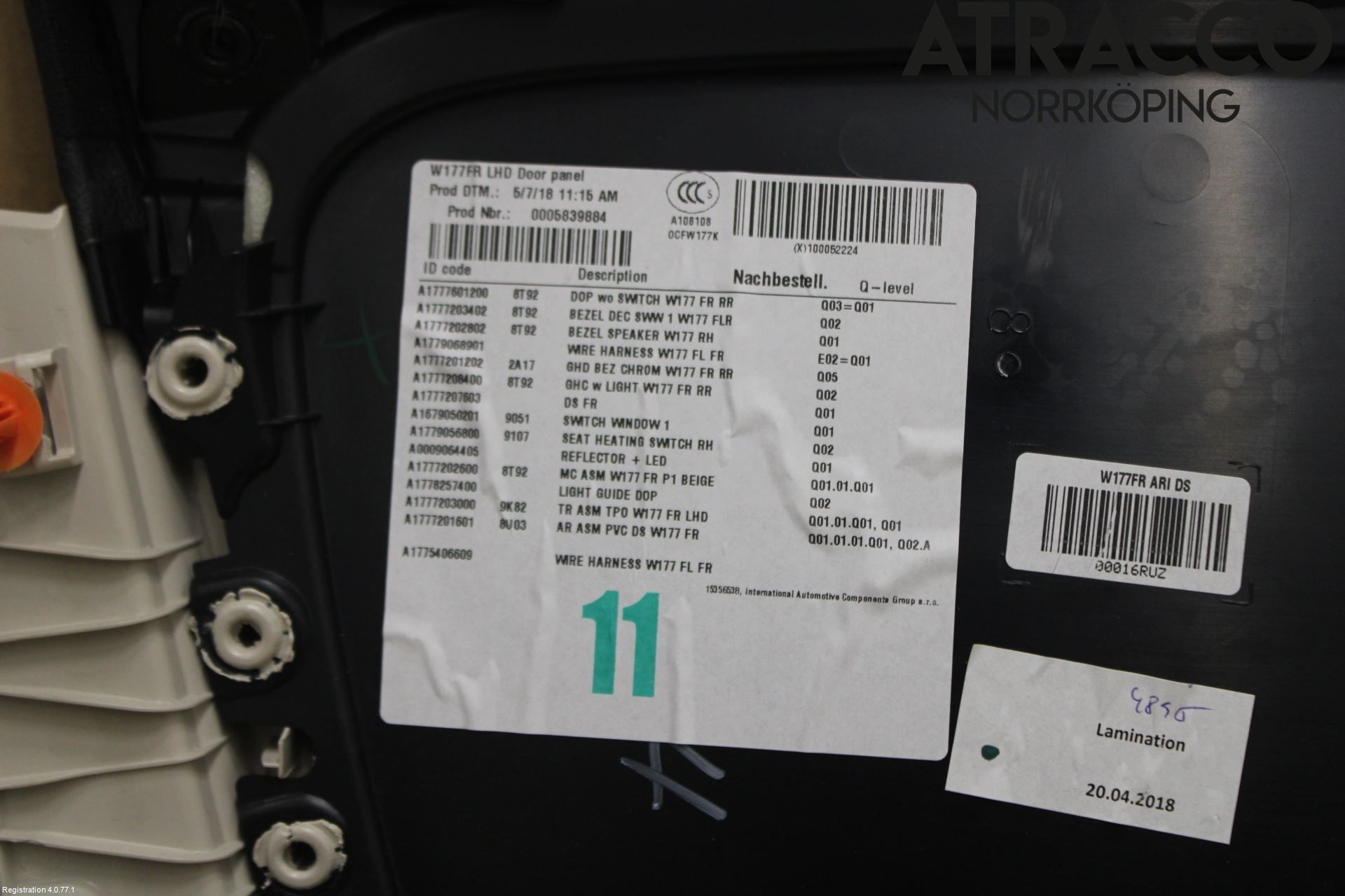 Mercedes-Benz MB A-KLASS (W177) 18- Innr Dørtrekk Høyre