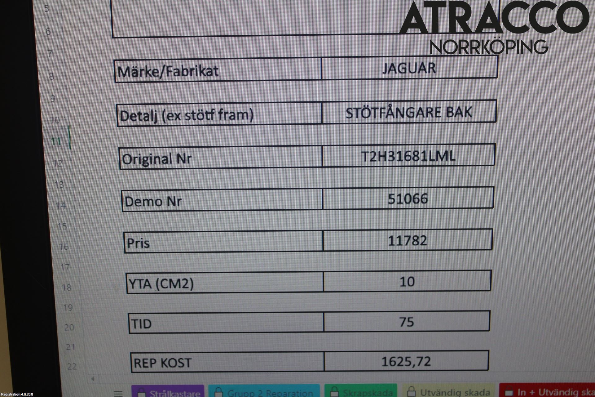 Jaguar XF (X260) 16-24 Støtfanger Bak Overtrekk