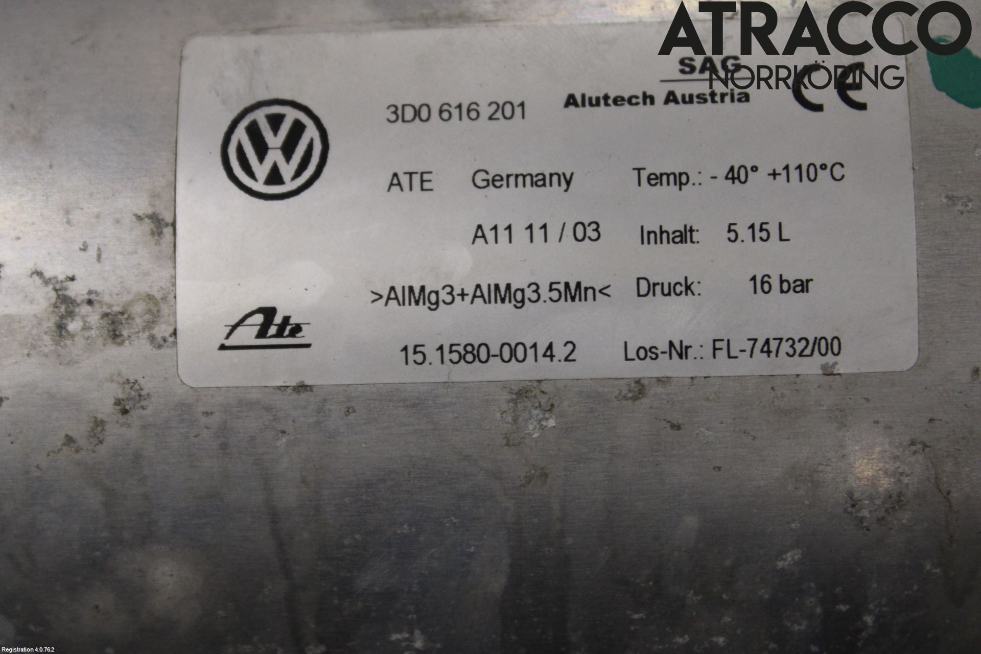 Volkswagen VW PHAETON Nivå/Lufrfrändring Trycktank