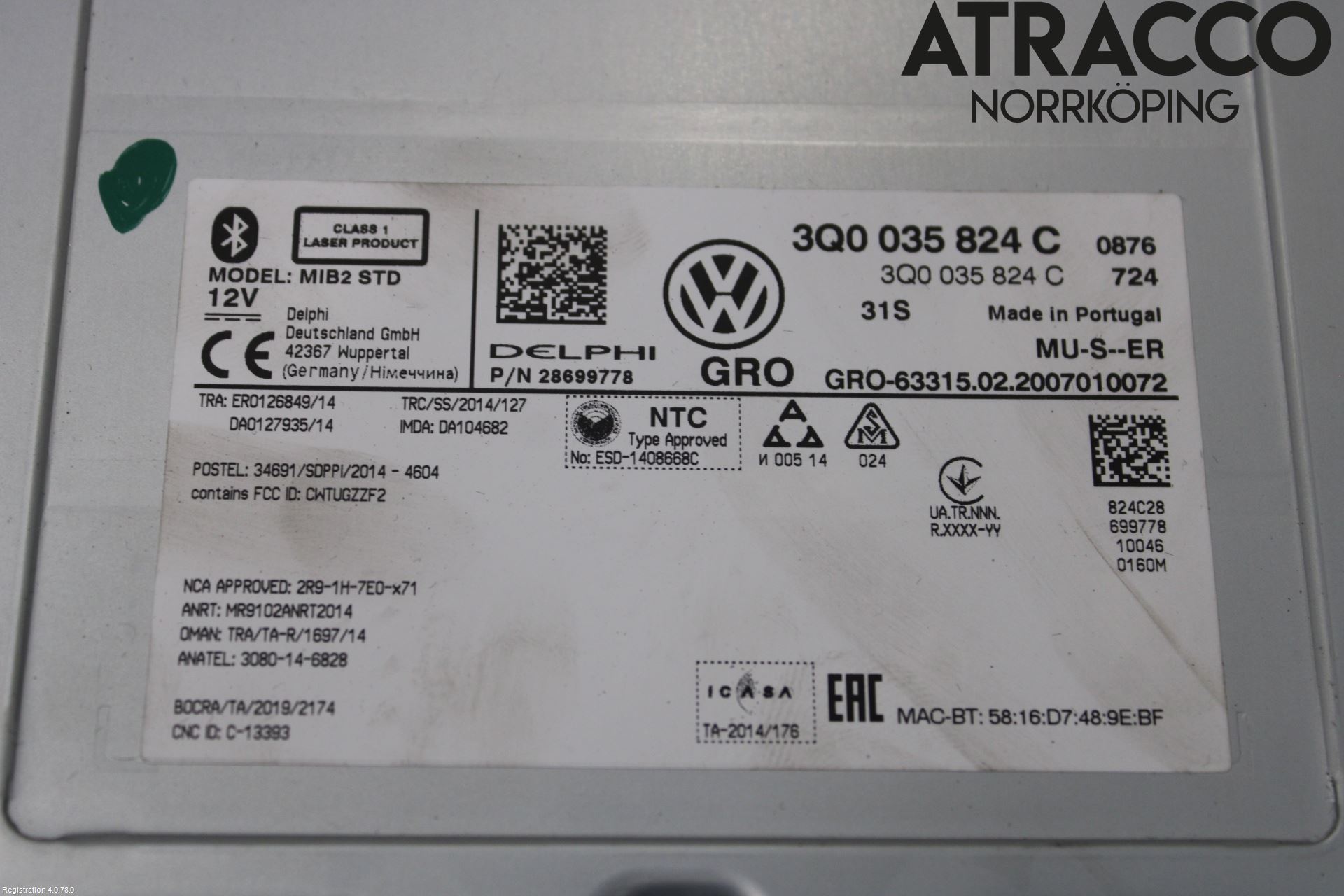 Volkswagen VW GOLF / E-GOLF VII 13-20 Stereo Radio Med Cd