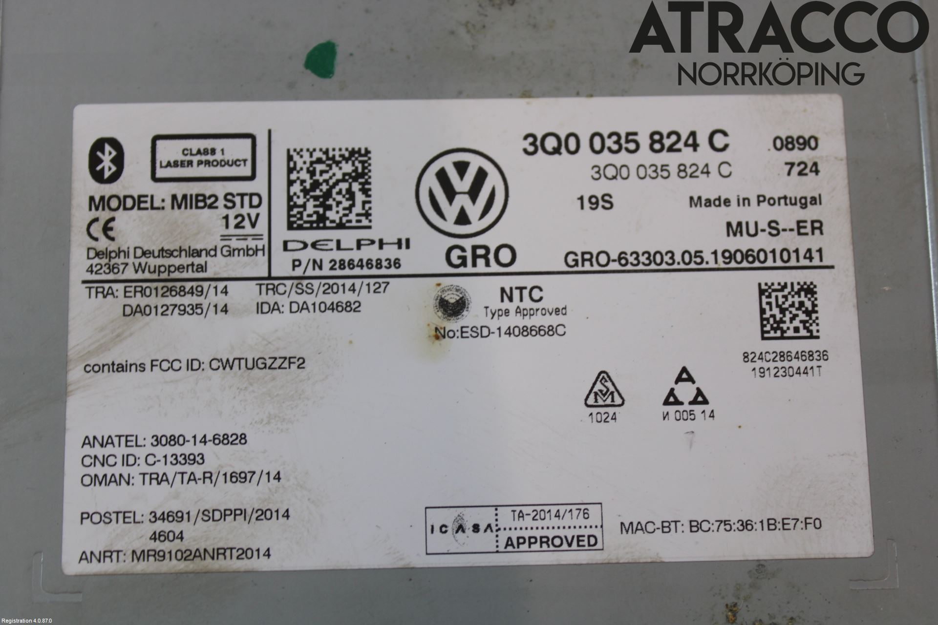 Volkswagen VW GOLF / E-GOLF VII 13-20 Stereo Radio Med Cd