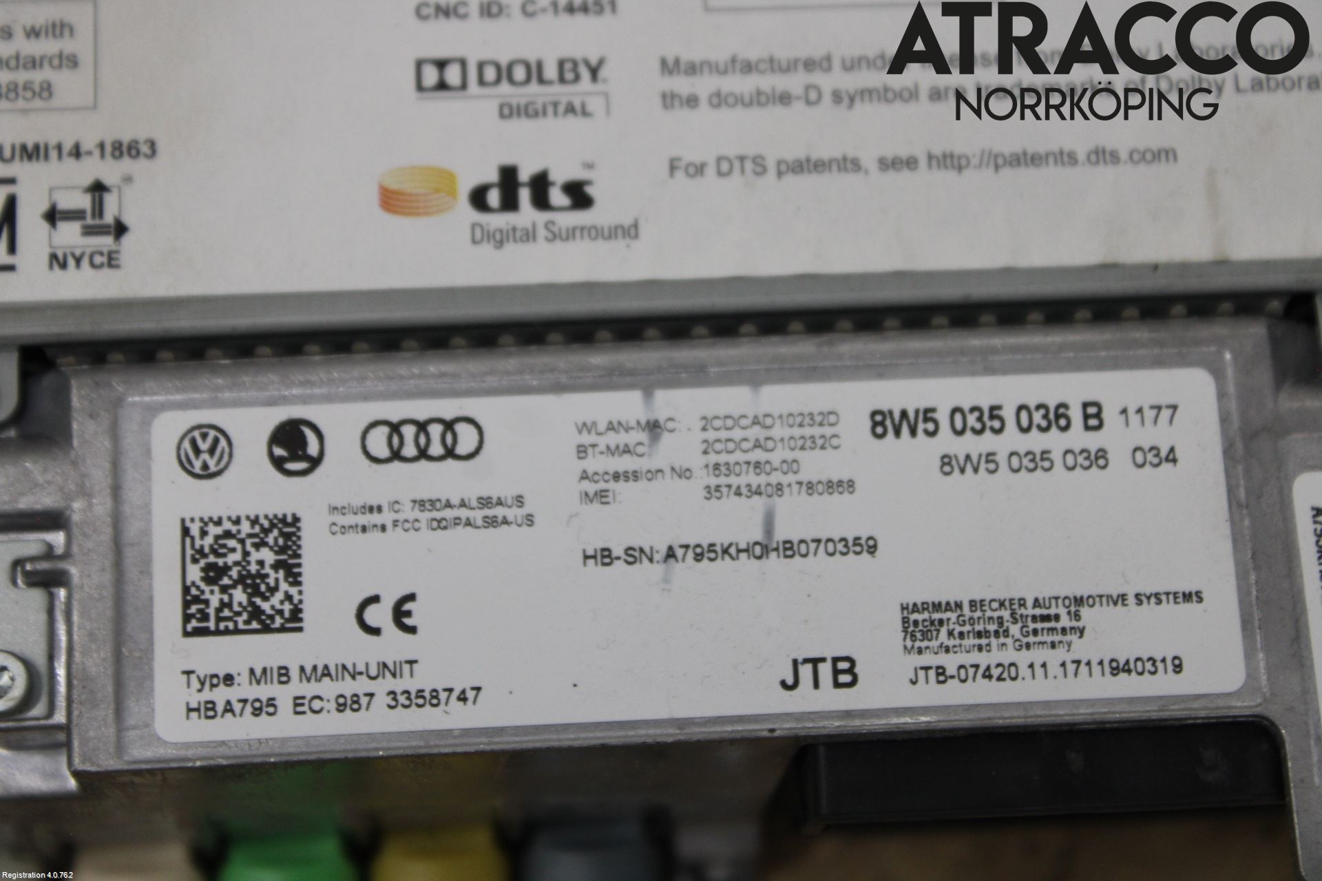 Audi A4/S4 B9 16-19 Stereo Radio Med Cd