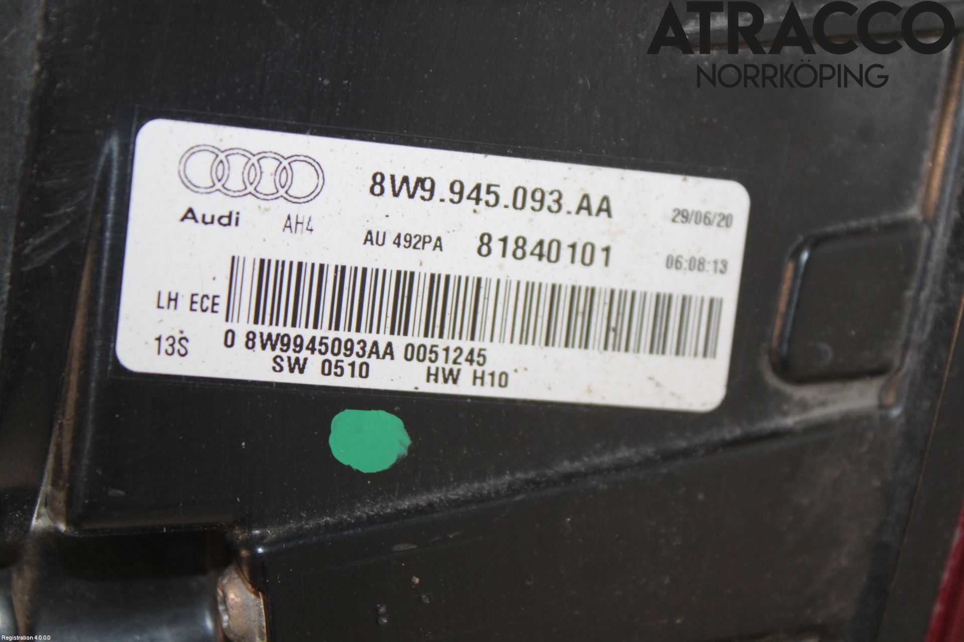 Audi A4/S4 B9 20- Baklykt Venstre  På Luke(Indre