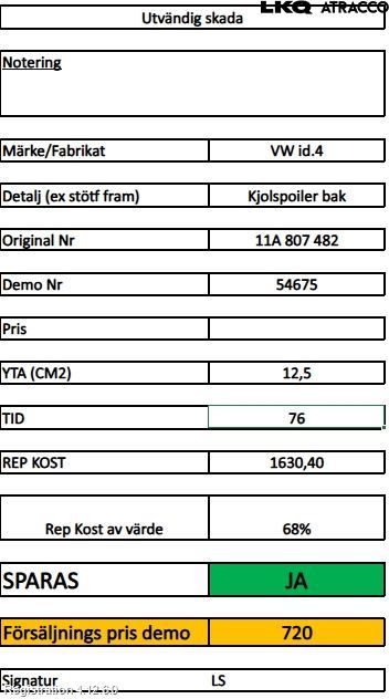 Volkswagen VW ID.4 21- Støtfanger Bak Midt Del