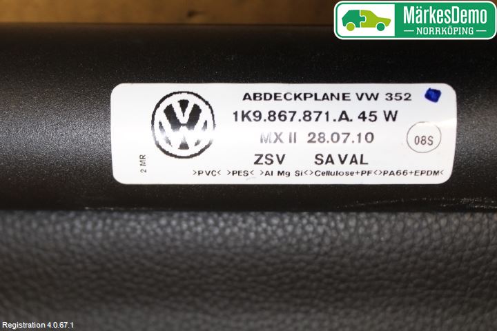 Volkswagen VW GOLF VI 09-13 Innr Innsyn Beskytelse Stv