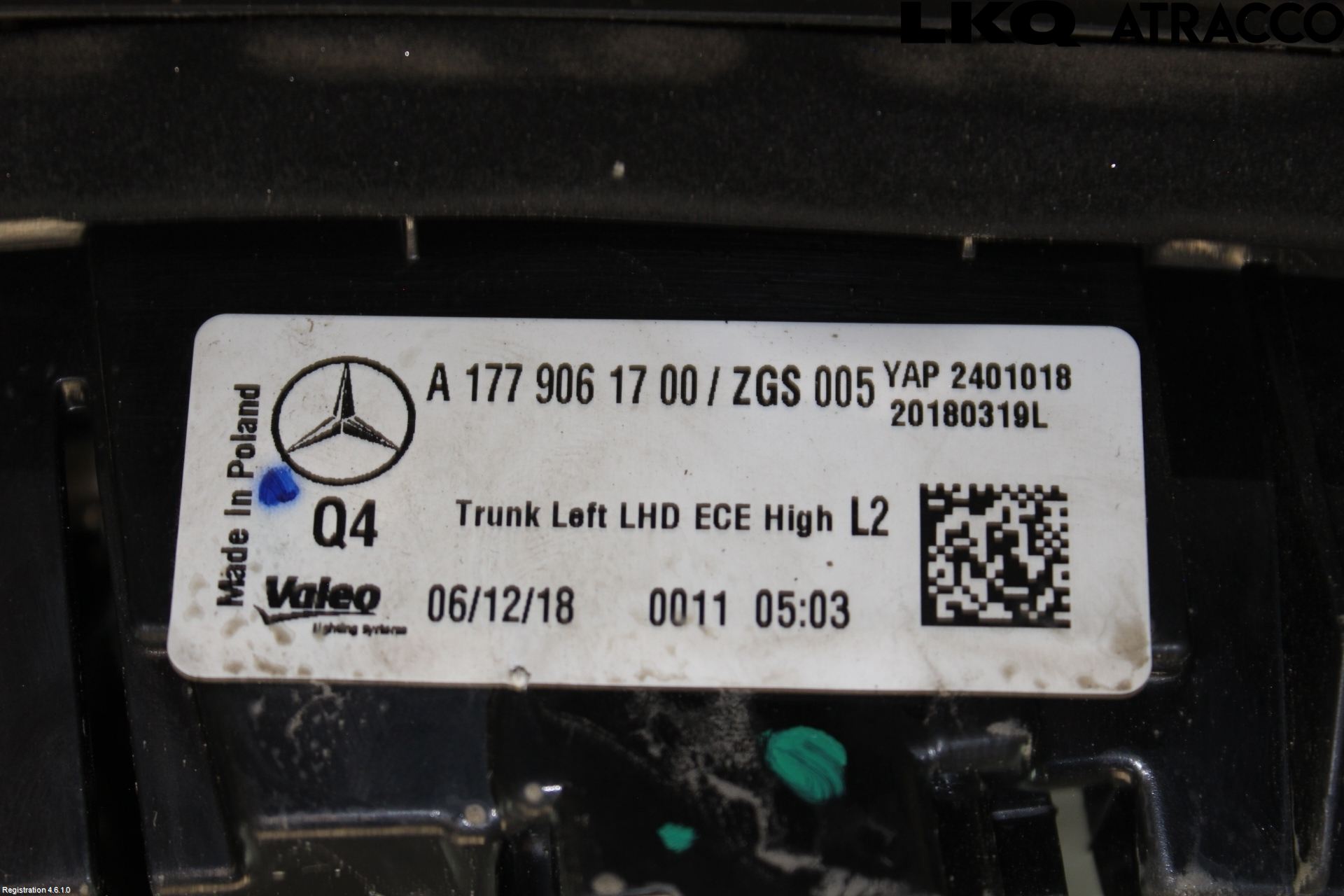 Mercedes-Benz MB A-KLASS (W177) 18- Baklykt Venstre  På Luke(Indre