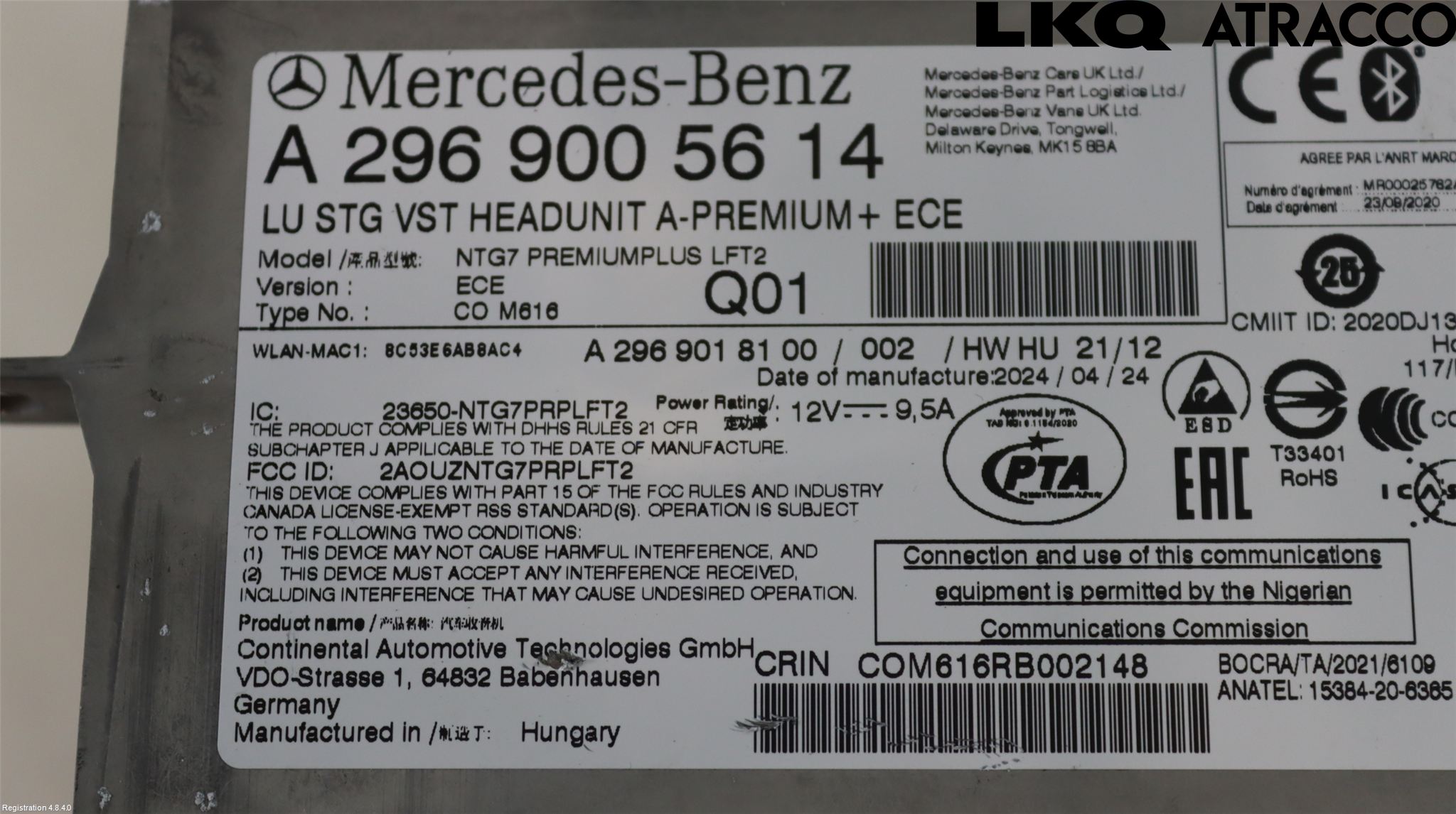 Mercedes-Benz MB EQE (V295) 22- Styrenhet Multimedia