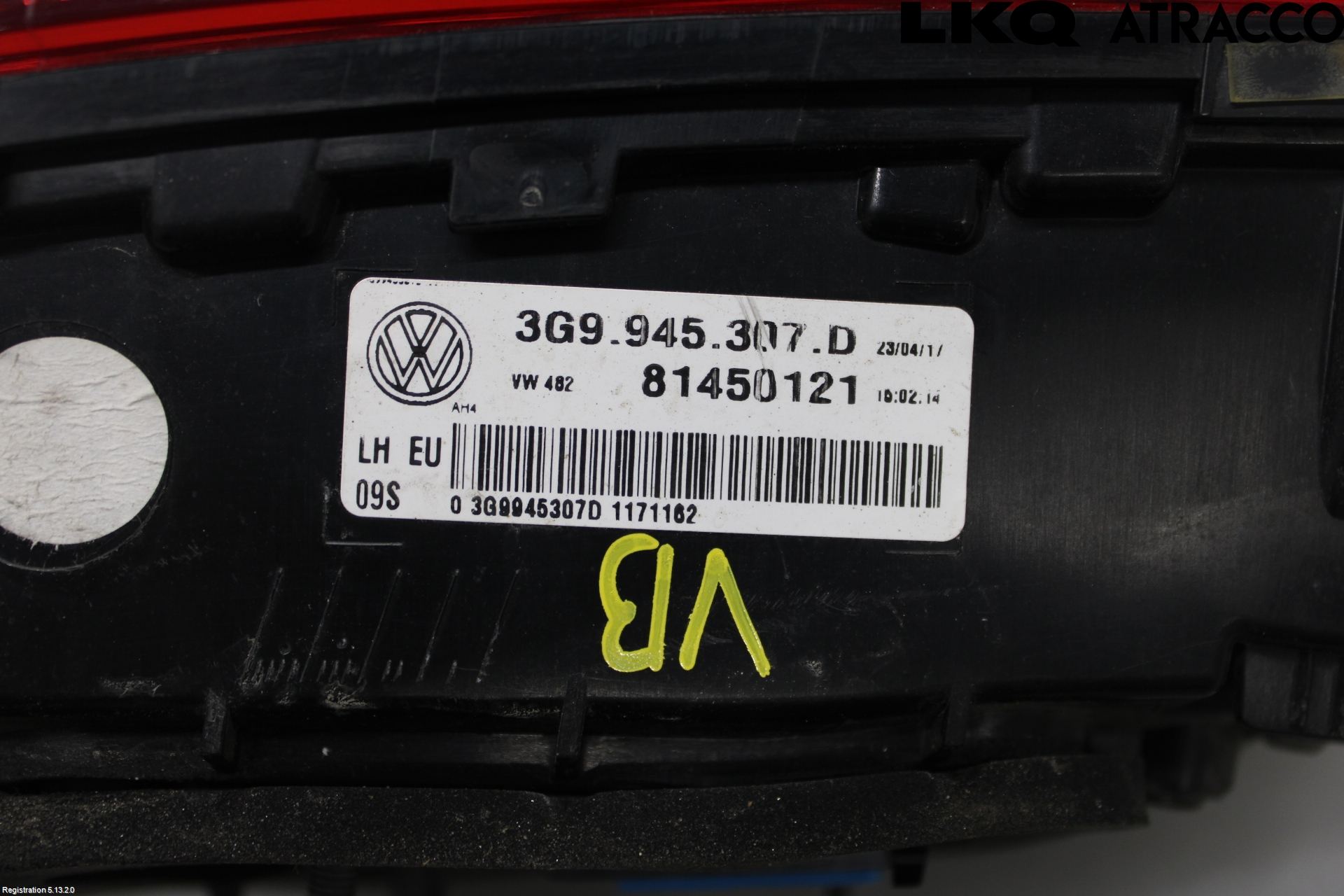 Volkswagen VW PASSAT 15-19 Baklykt Venstre  På Luke(Indre